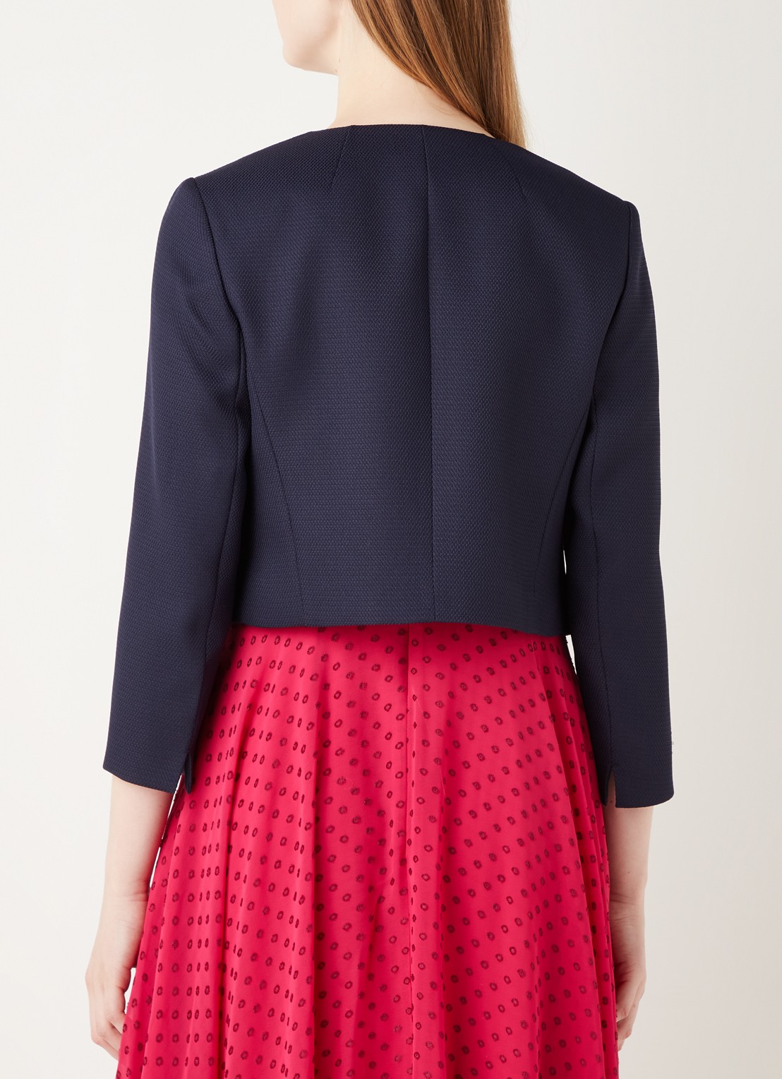 Hobbs Elize cropped blazer met structuur - achterkant donkerblauw