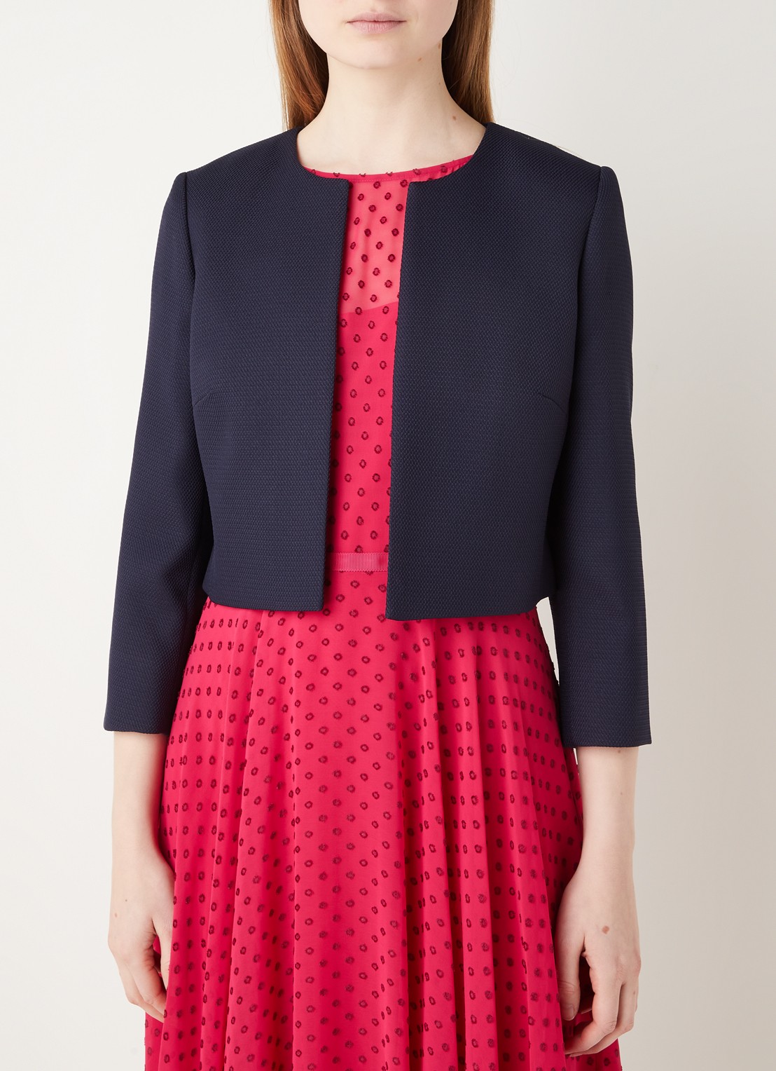 Hobbs Elize cropped blazer met structuur - detail 4 donkerblauw