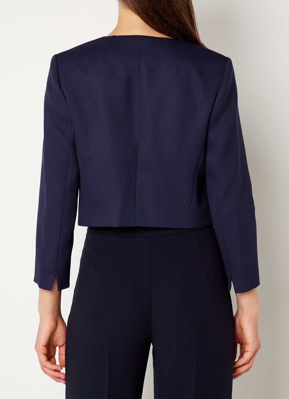 Hobbs Elize openvallende cropped blazer met structuur - achterkant 4 donkerblauw