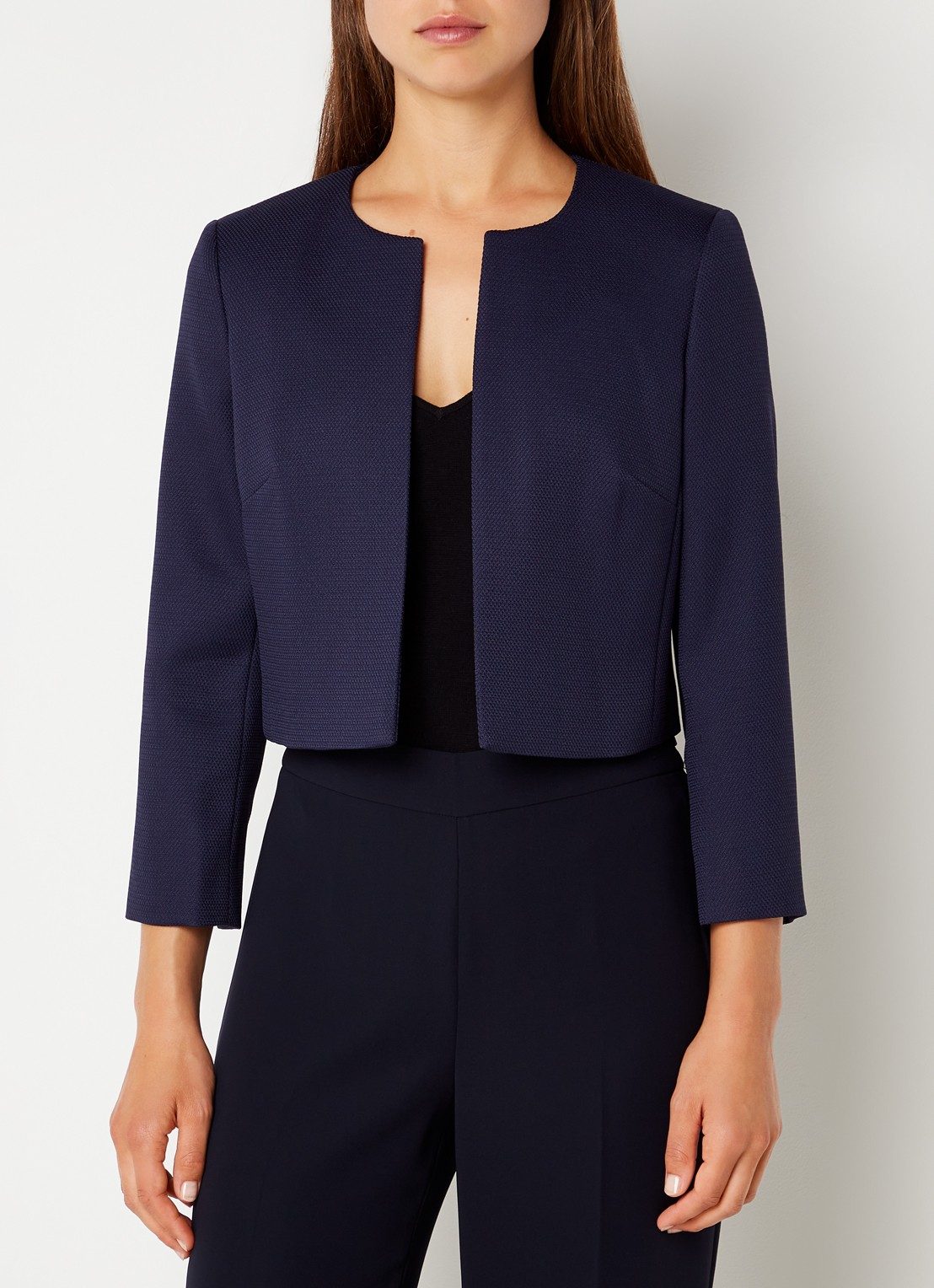 Hobbs Elize openvallende cropped blazer met structuur - detail 3 donkerblauw