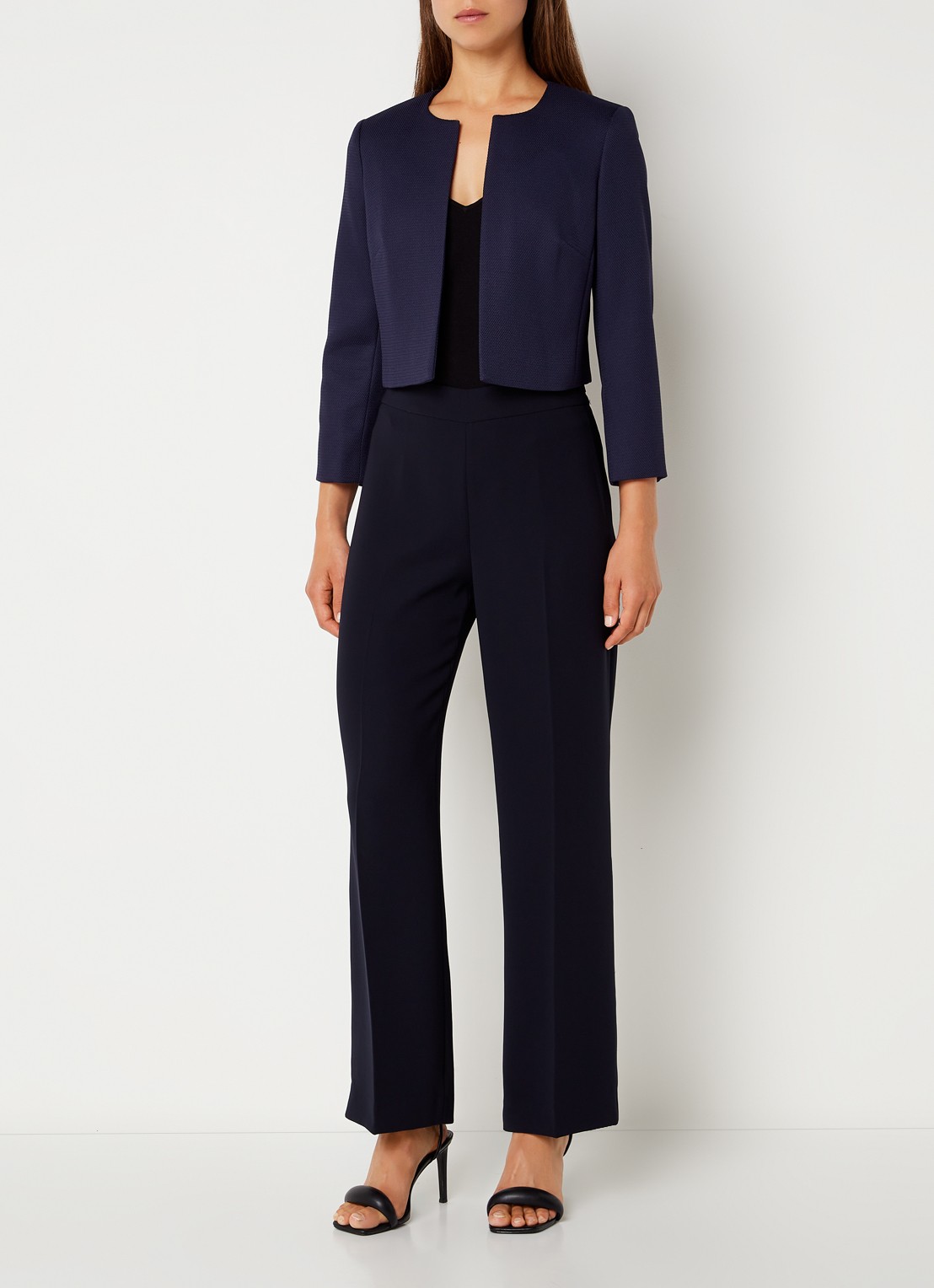 Hobbs Elize openvallende cropped blazer met structuur - voorkant 2 donkerblauw
