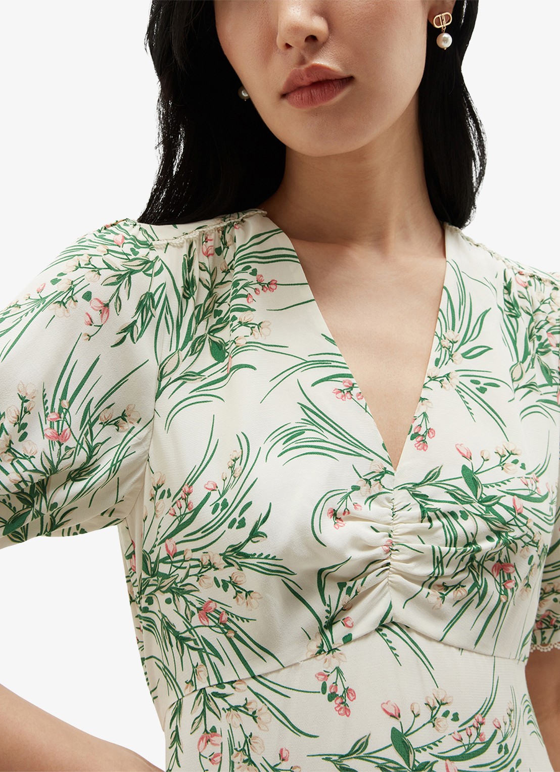 Hobbs Florentina midi jurk met bloemenprint - detail 3 lichtgroen