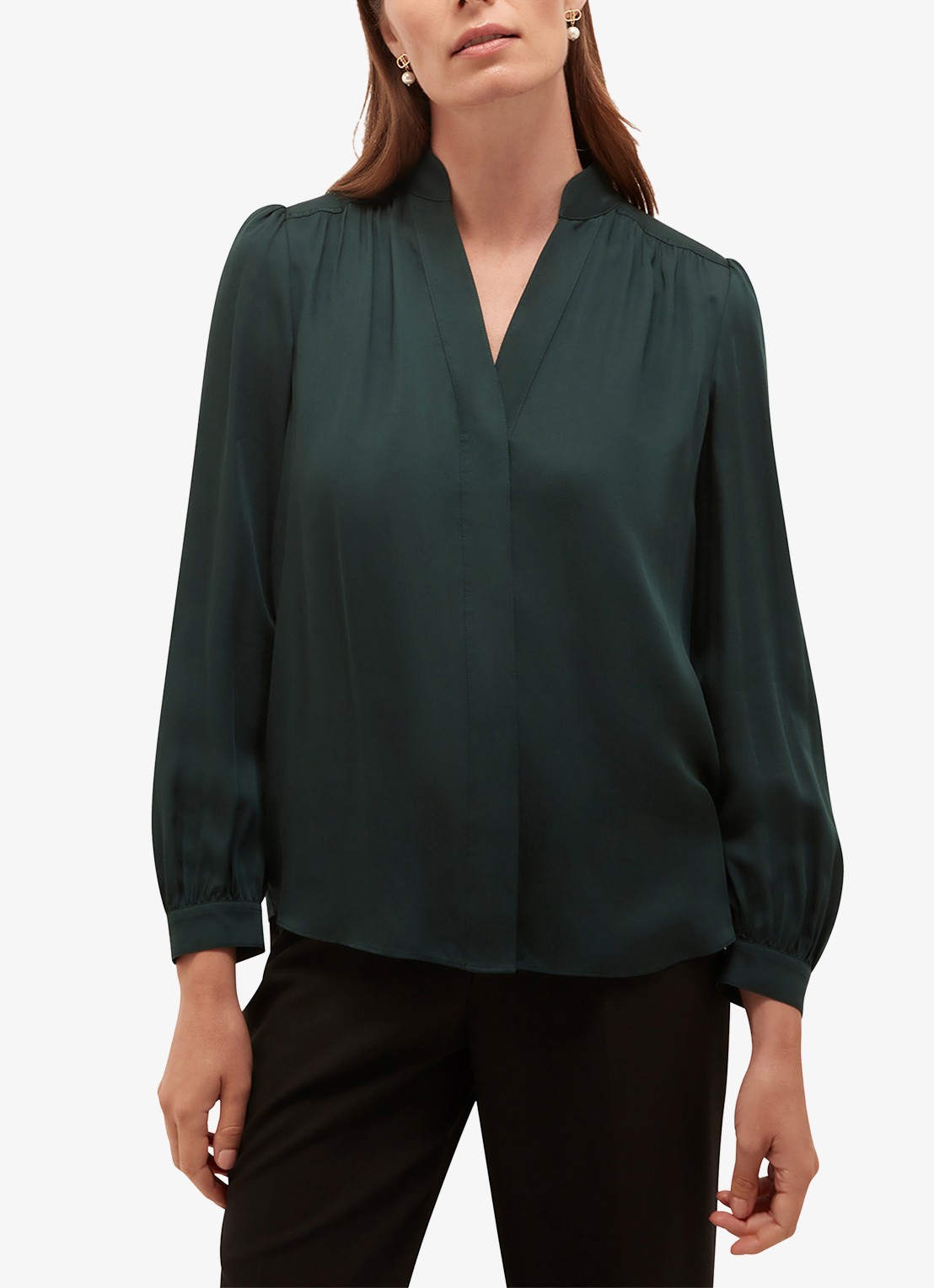 Hobbs Gwen blouse met opstaande kraag - voorkant 4 groen