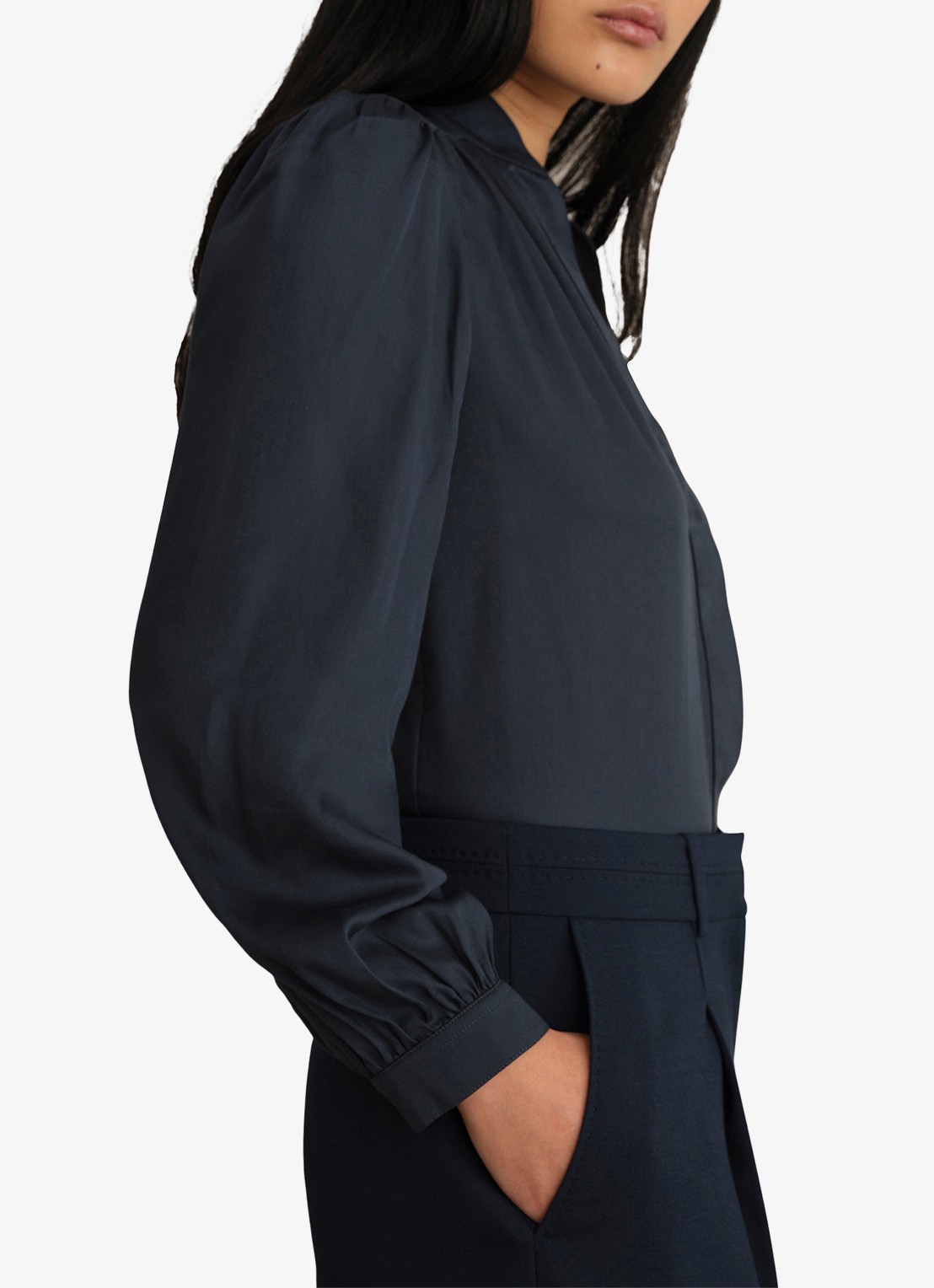 Hobbs Gwen blouse  met pofmouw - detail 5 donkerblauw