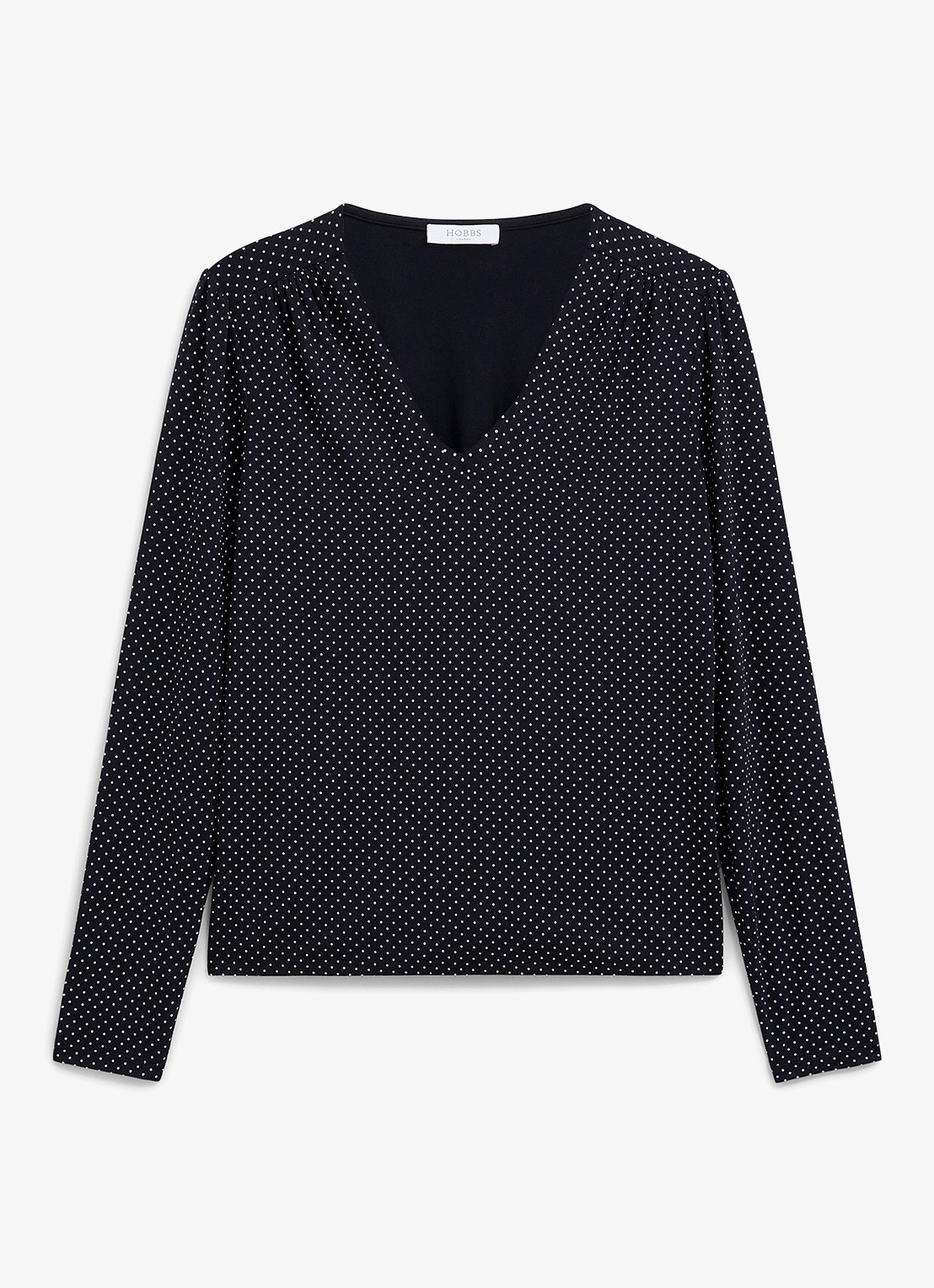 Hobbs Hannah top met v-hals en stippenprint - voorkant 2 donkerblauw