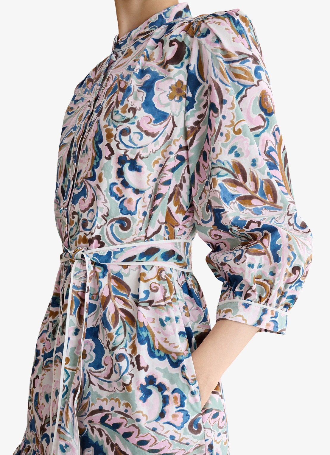 Hobbs Hope mini jurk met strikceintuur en print - detail 4 donkerblauw