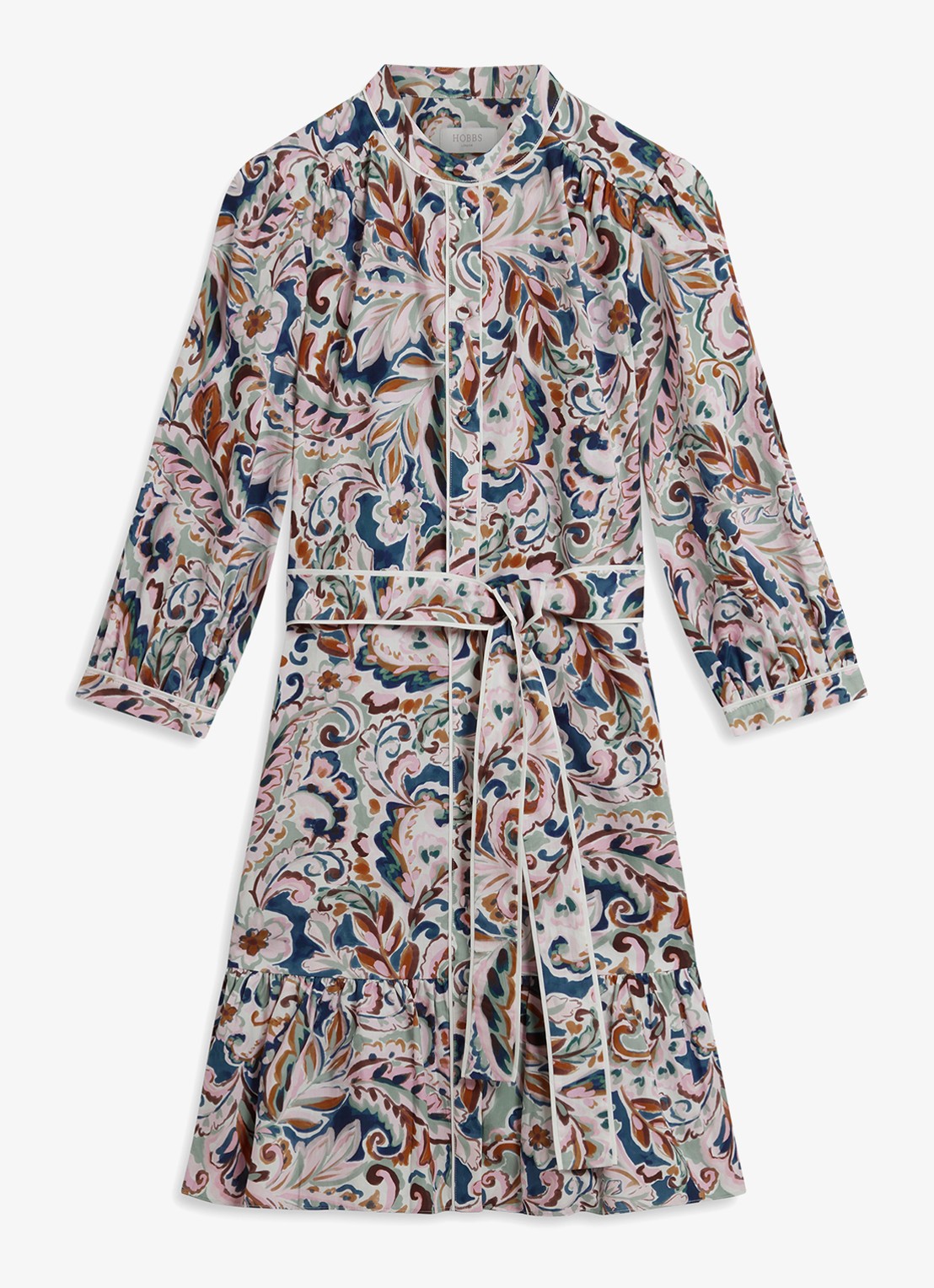 Hobbs Hope mini jurk met strikceintuur en print - voorkant 2 donkerblauw