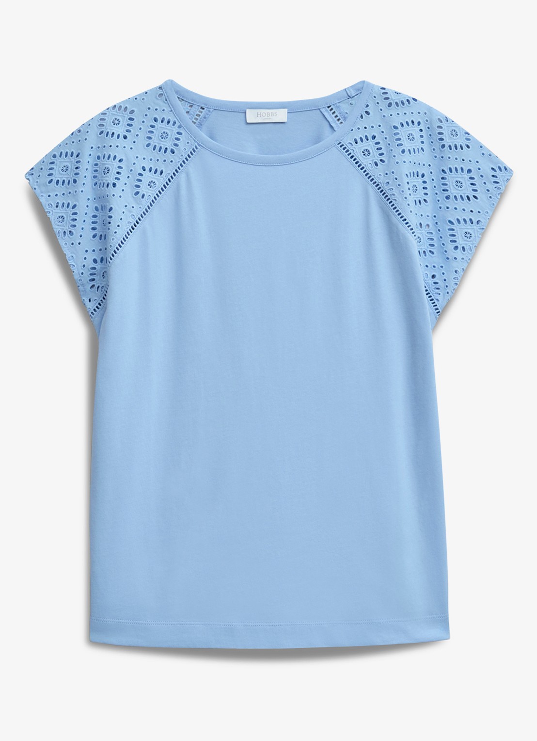 Hobbs Ivana T-shirt met broderie  - voorkant 4 lichtblauw