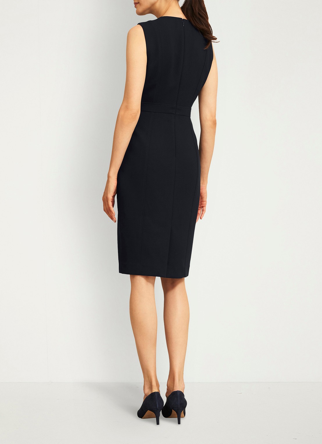 Hobbs Ivy midi kokerjurk met streep detail - achterkant donkerblauw