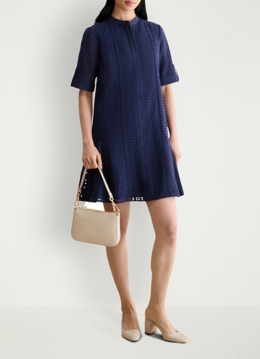 Hobbs Jasmine mini jurk met broderie - detail 4 donkerblauw