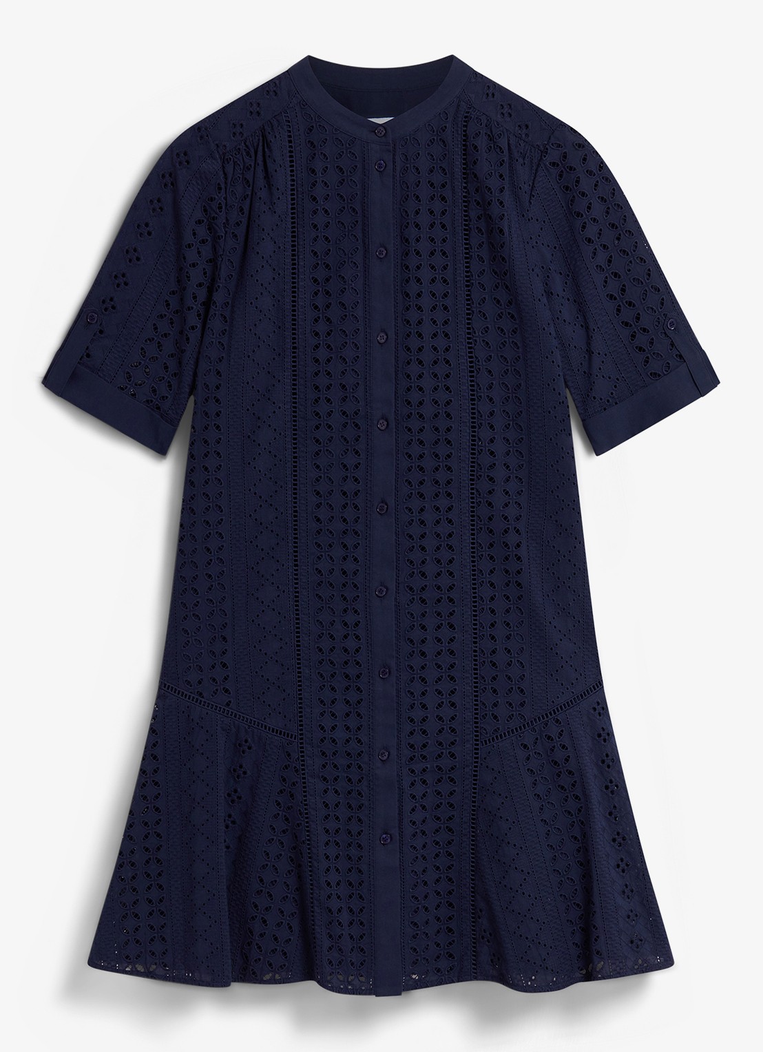 Hobbs Jasmine mini jurk met broderie - voorkant donkerblauw