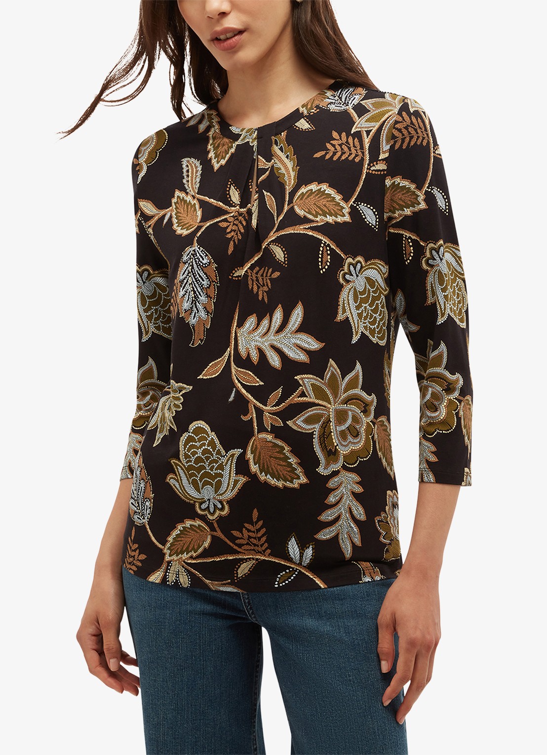 Hobbs Julia top met bloemenprint - detail donkerblauw