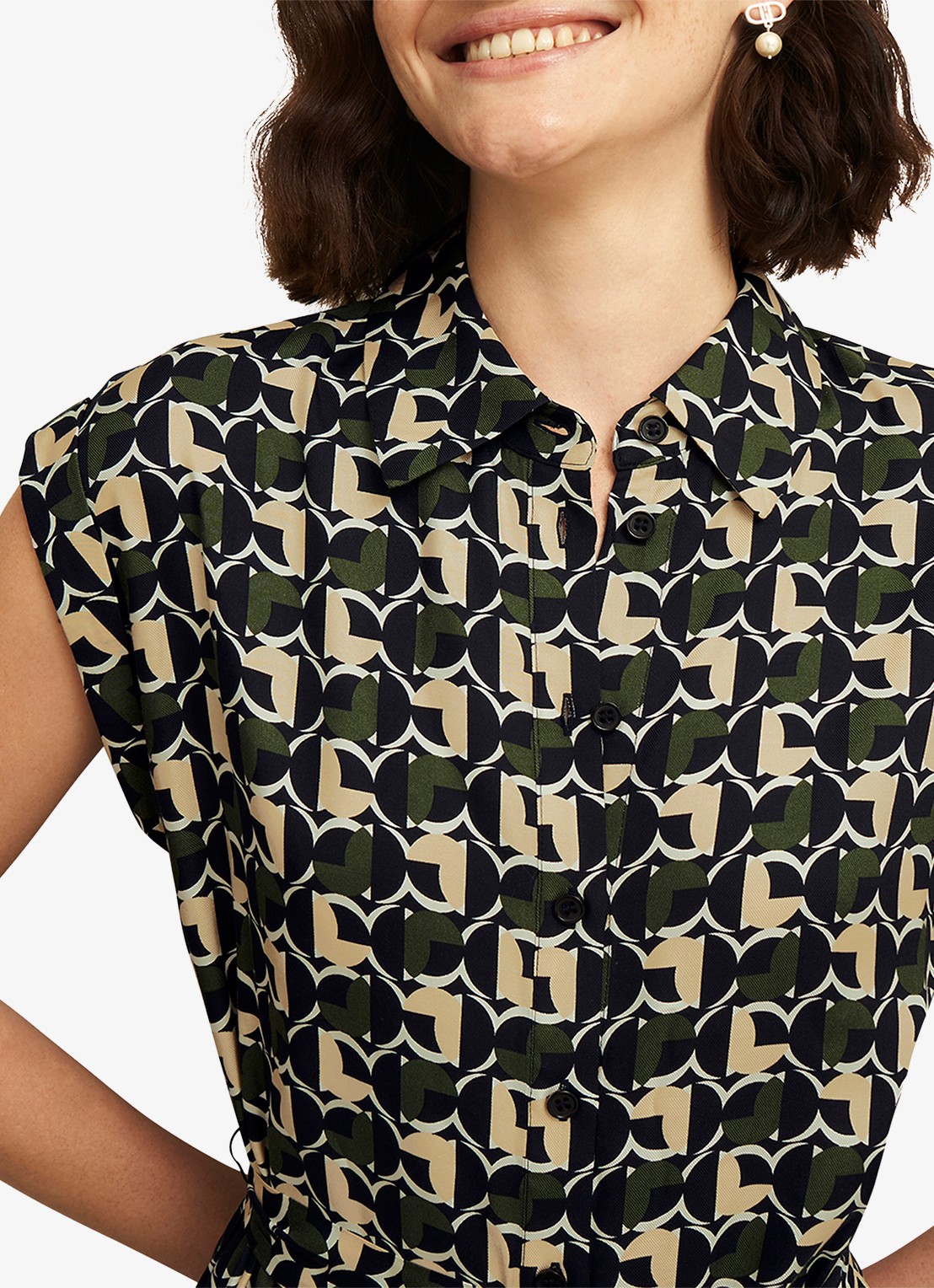 Hobbs Kalinda midi blousejurk met grafische print - detail 2 legergroen