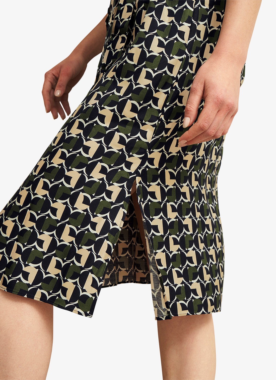 Hobbs Kalinda midi blousejurk met grafische print - detail 4 legergroen