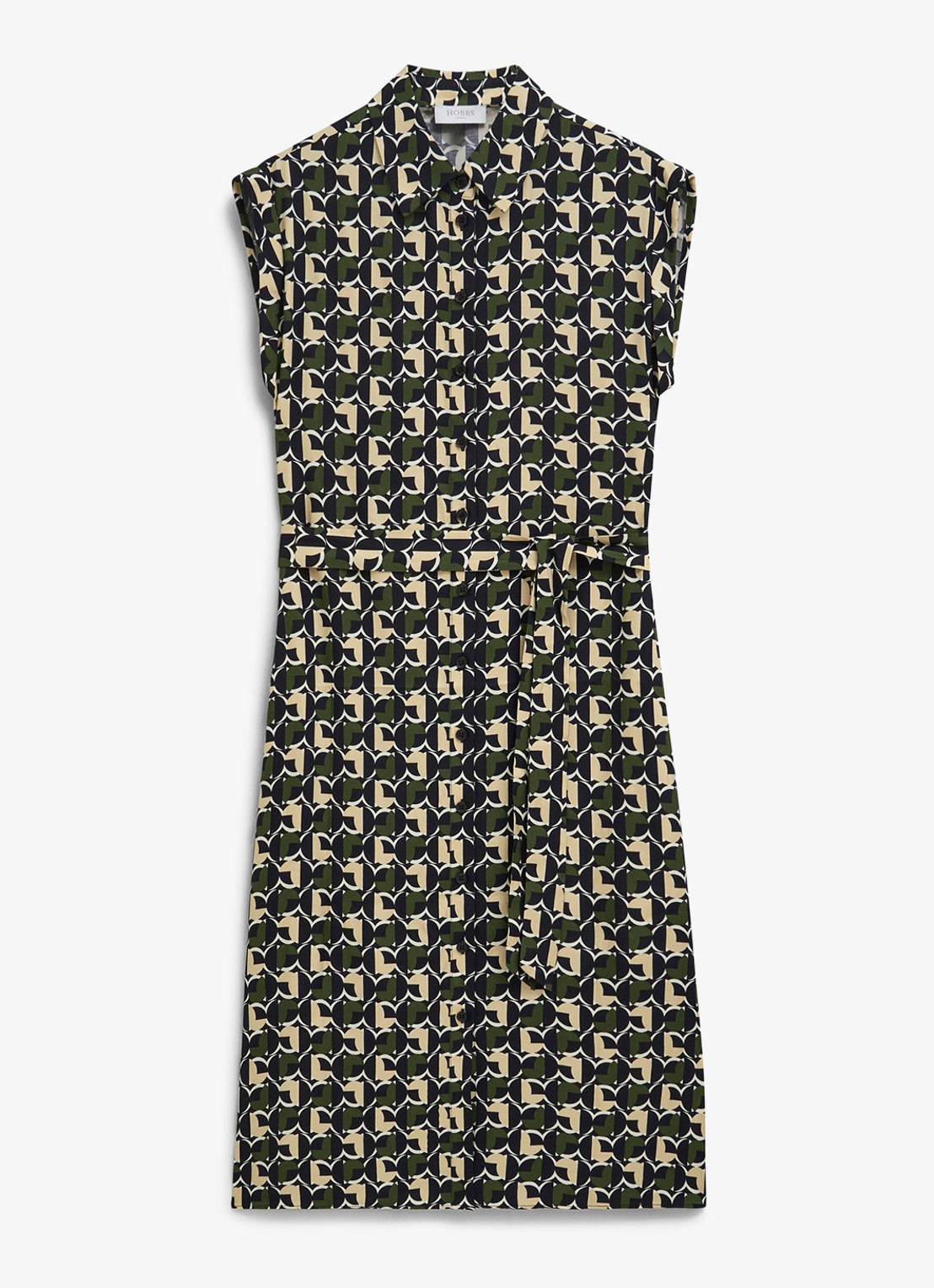 Hobbs Kalinda midi blousejurk met grafische print - voorkant 6 legergroen