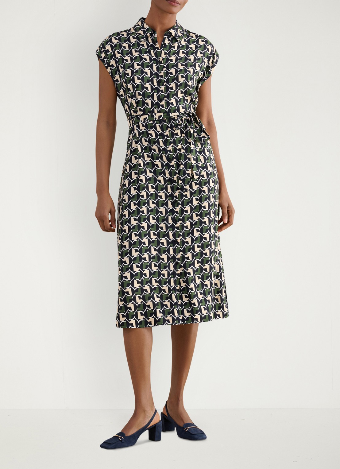 Hobbs Kalinda midi blousejurk met grafische print - detail 3 groen