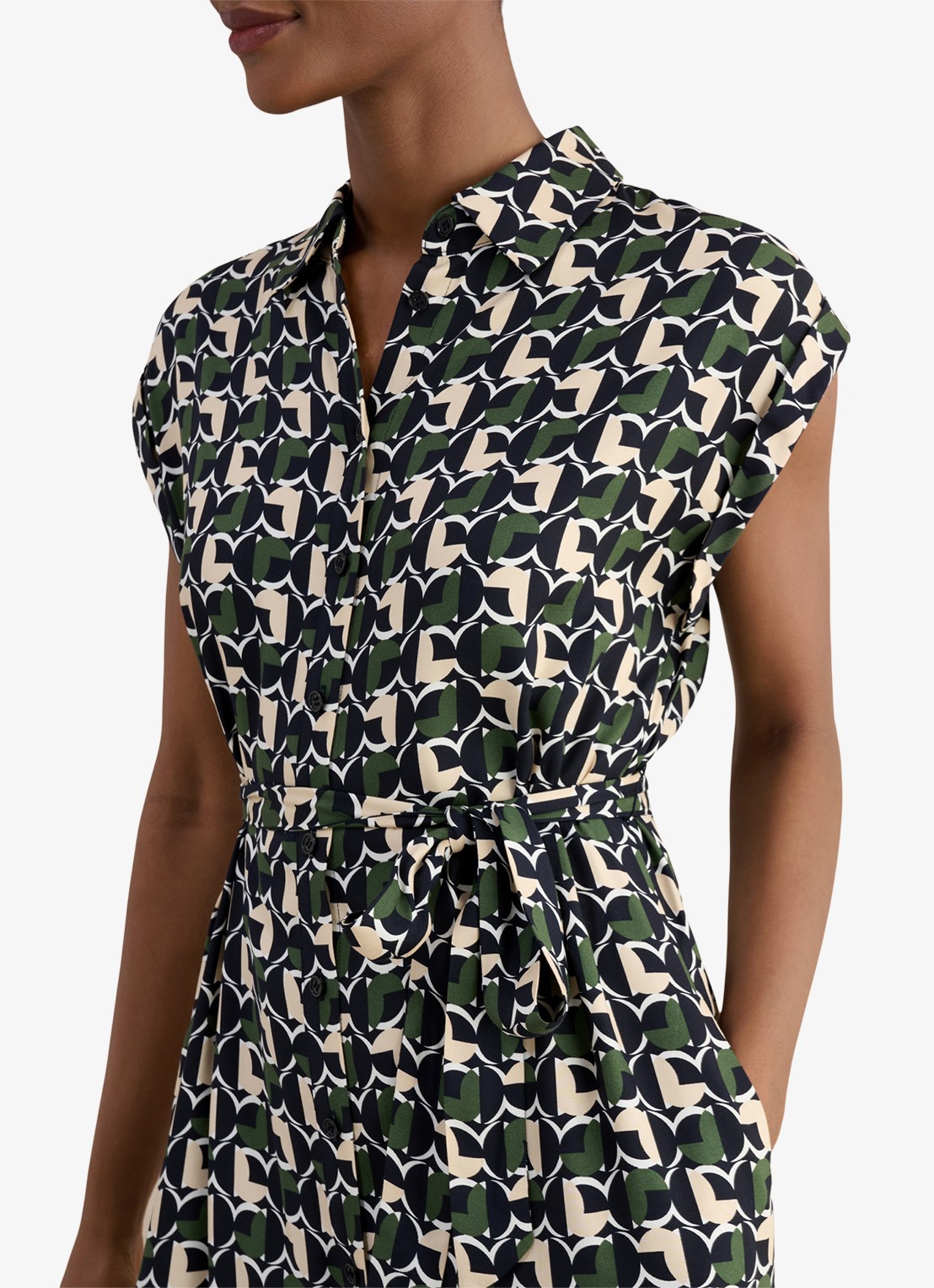 Hobbs Kalinda midi blousejurk met grafische print - detail 4 groen