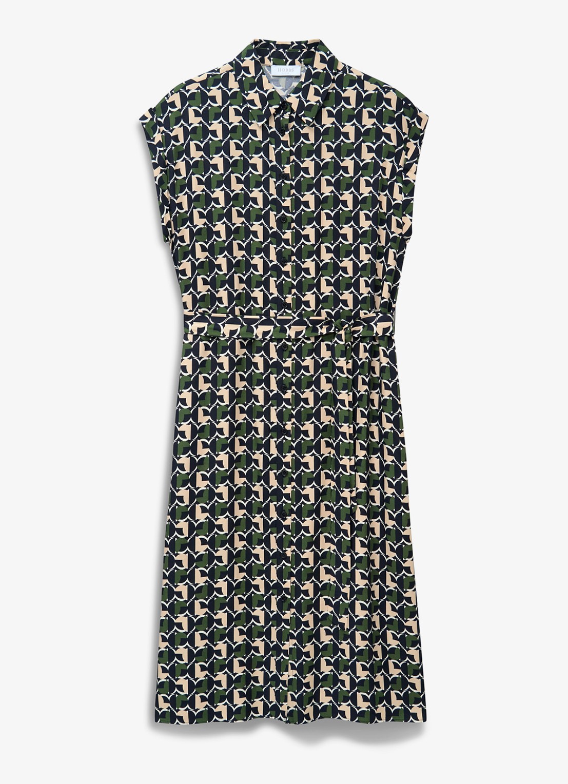 Hobbs Kalinda midi blousejurk met grafische print - voorkant groen