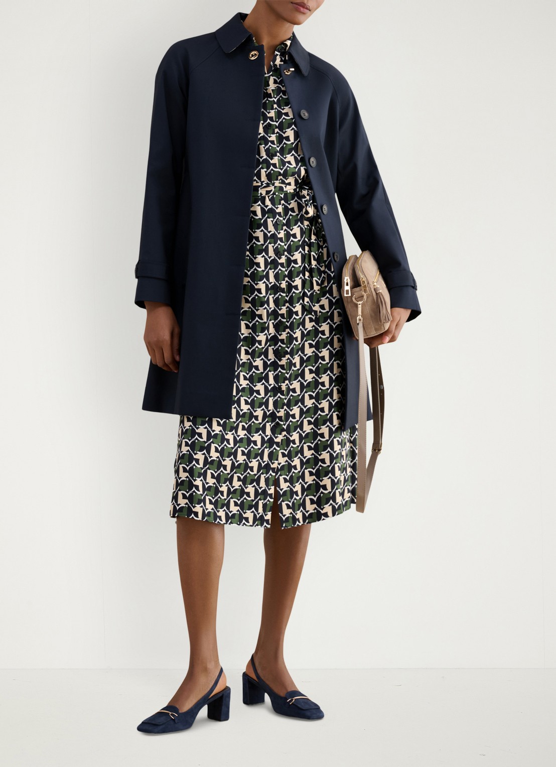 Hobbs Kalinda midi blousejurk met grafische print - voorkant 2 groen