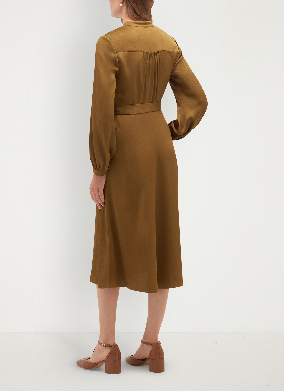 Hobbs Katia midi tuniekjurk met strikceintuur - achterkant 5 khaki