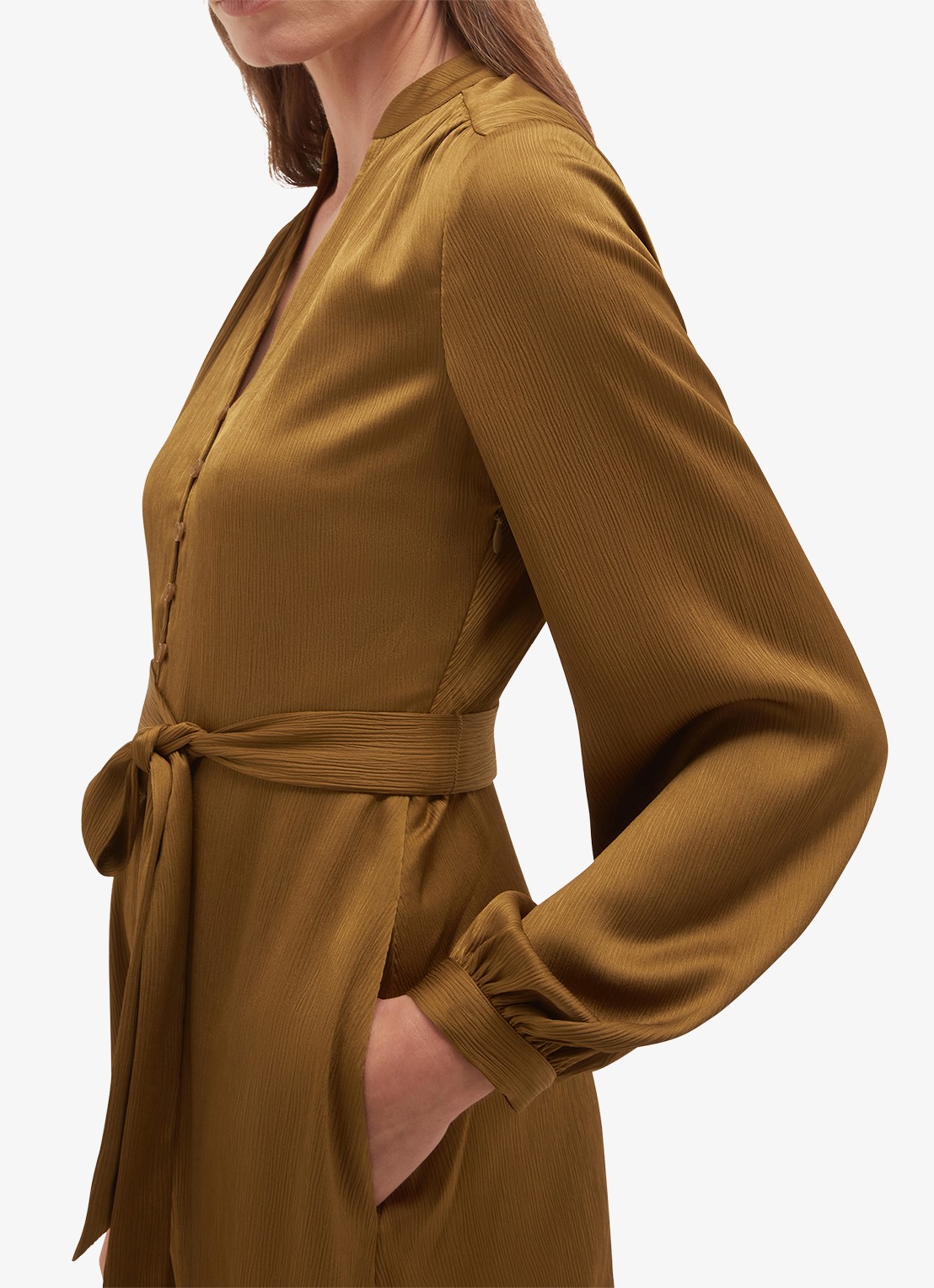 Hobbs Katia midi tuniekjurk met strikceintuur - detail 4 khaki