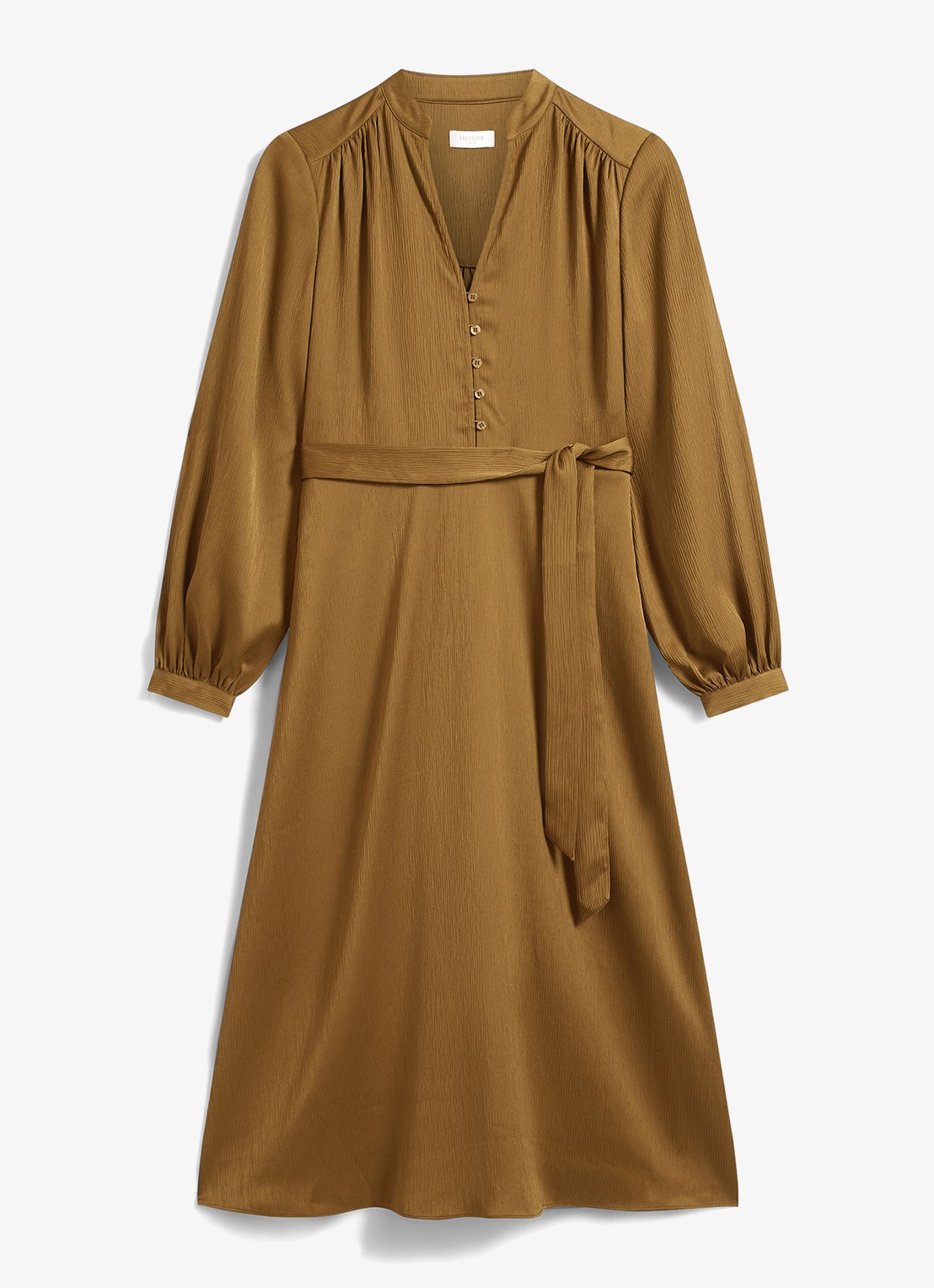 Hobbs Katia midi tuniekjurk met strikceintuur - voorkant khaki
