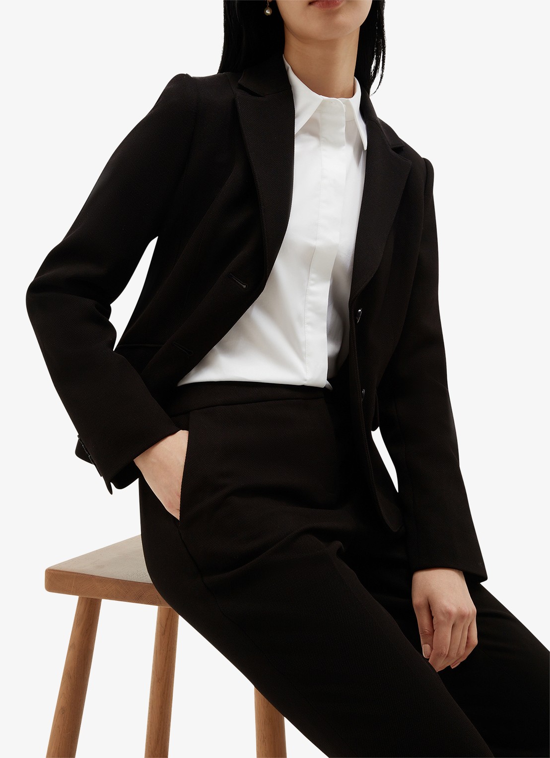 Hobbs Lea high waist slim fit pantalon met steekzakken - detail 5 zwart
