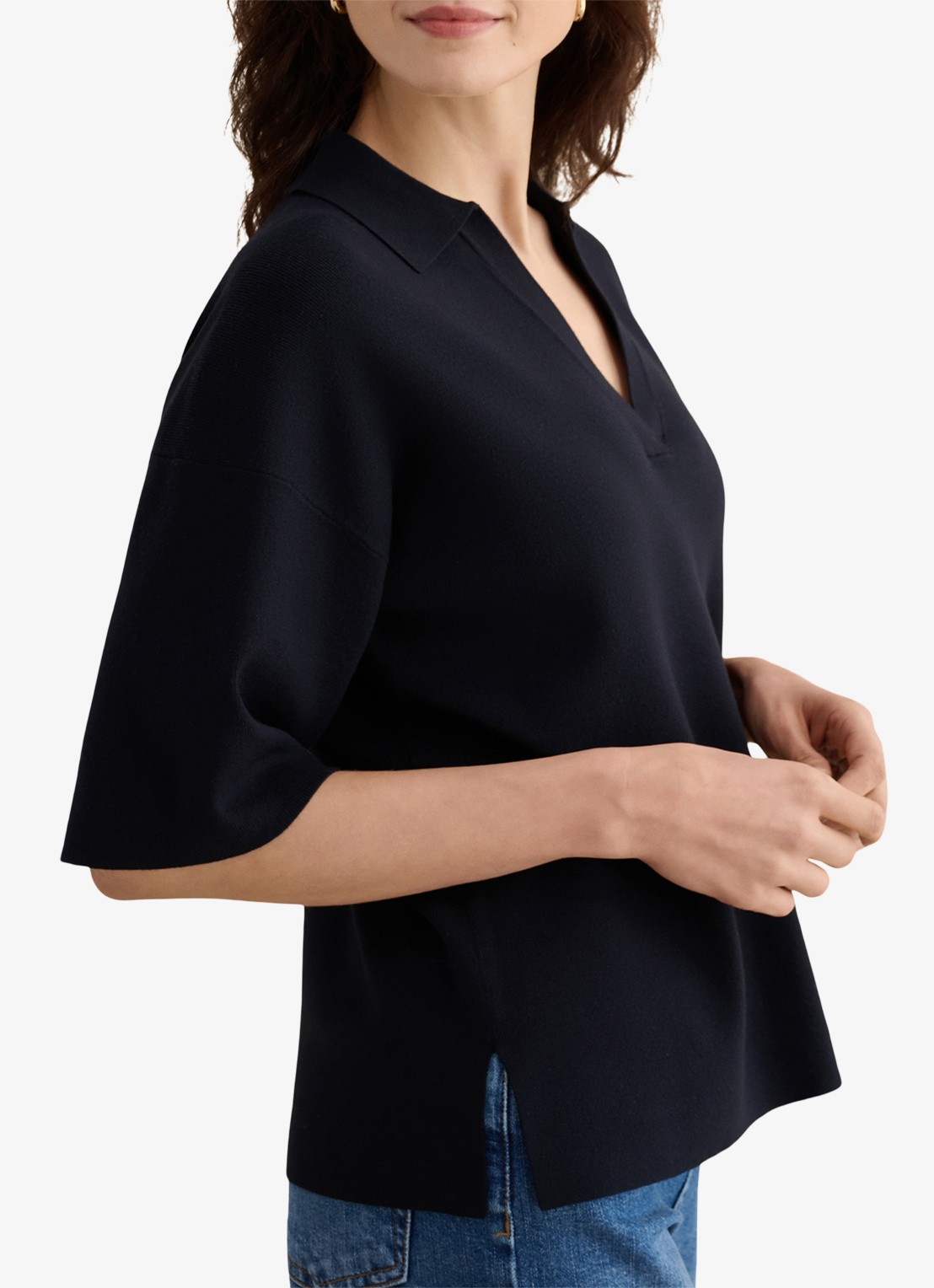 Hobbs Lenora fijngebreide trui met polokraag - detail 3 donkerblauw