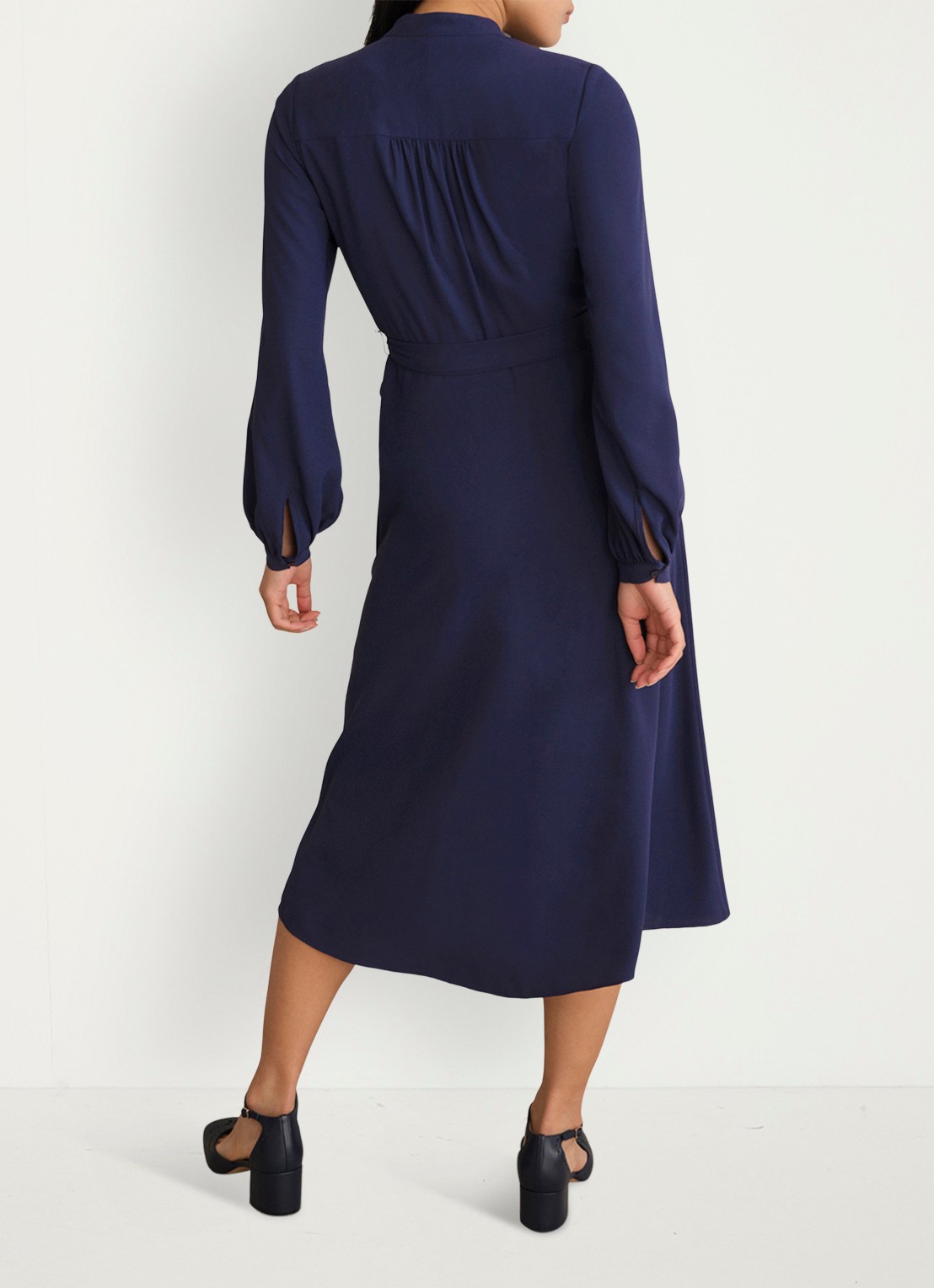 Hobbs Lettie midi jurk met strikceintuur - achterkant 3 donkerblauw