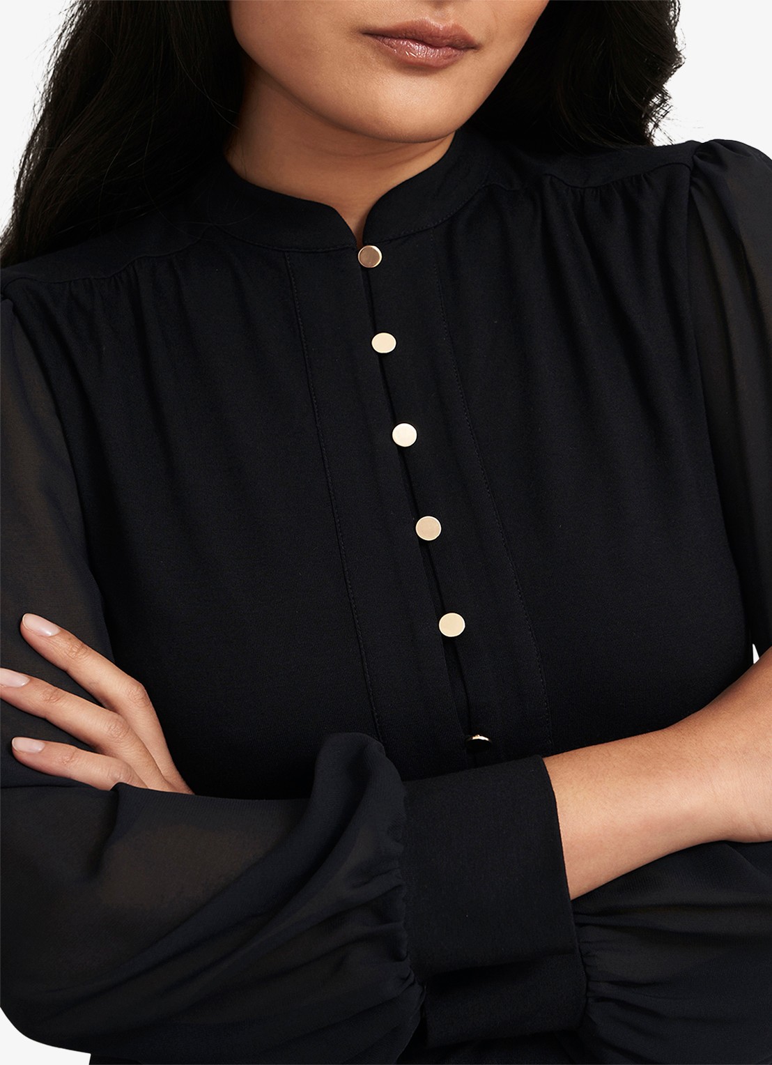 Hobbs Liberty midi tuniekjurk met pofmouwen - detail 4 zwart