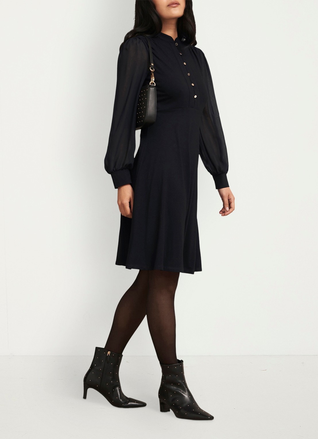 Hobbs Liberty midi tuniekjurk met pofmouwen - detail 5 zwart