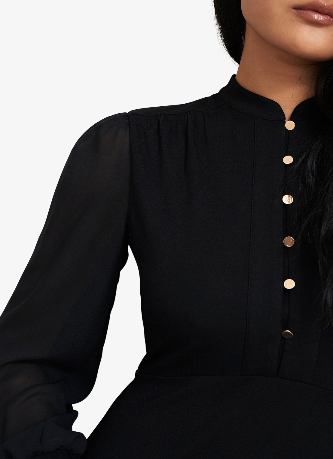 Hobbs Liberty midi tuniekjurk met pofmouwen - detail 6 zwart