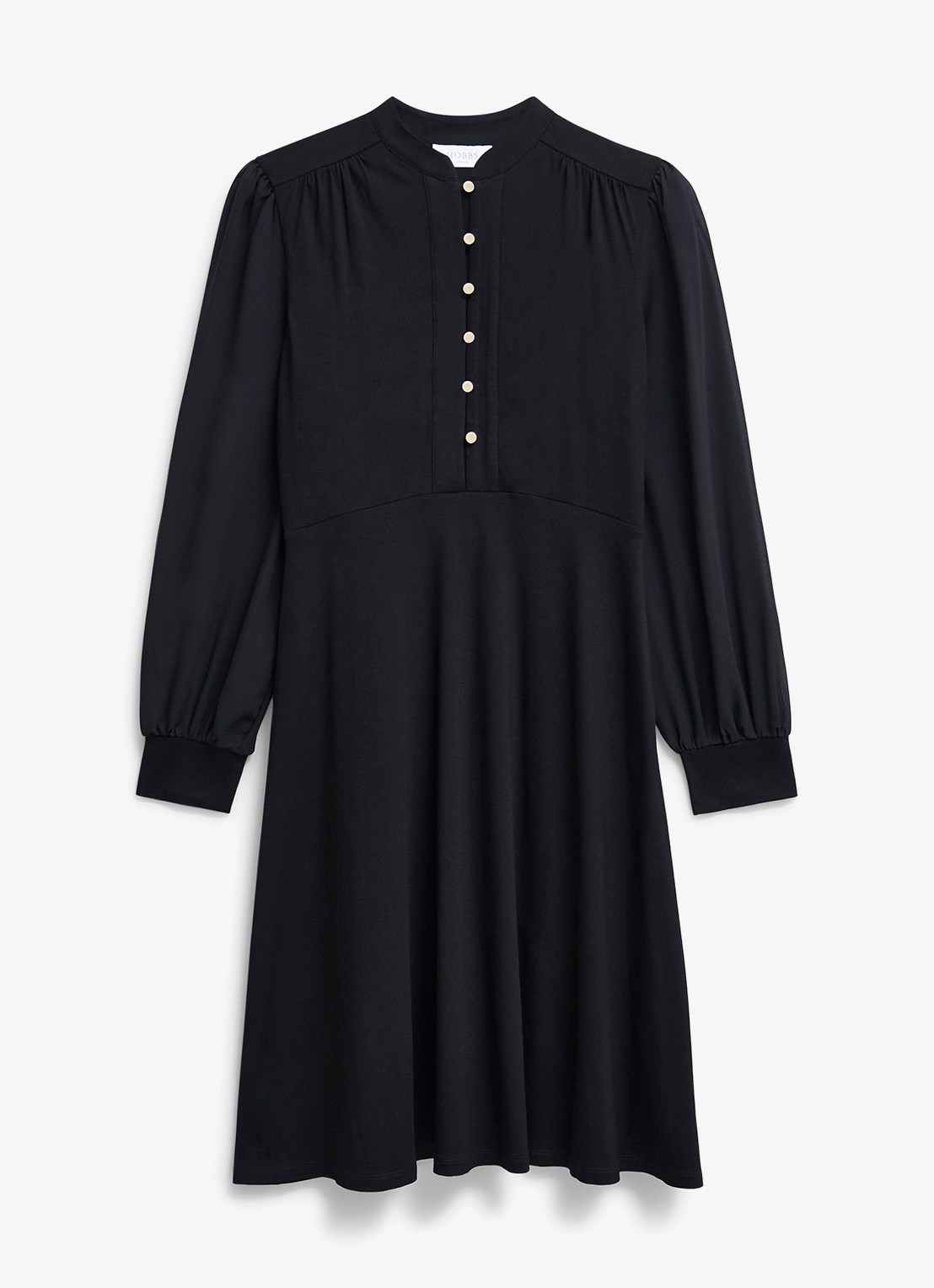 Hobbs Liberty midi tuniekjurk met pofmouwen - voorkant 2 zwart