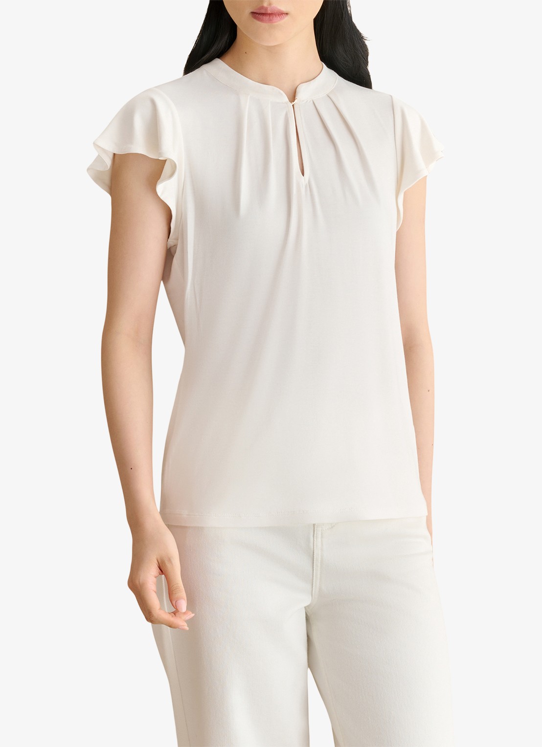 Hobbs Lila top met keyhole - detail 2 gebroken wit
