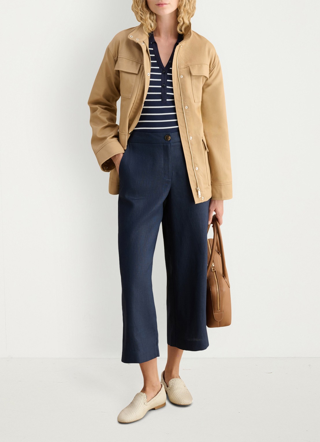 Hobbs Lillie high waist cropped loose fit pantalon van linnen - detail 3 donkerblauw