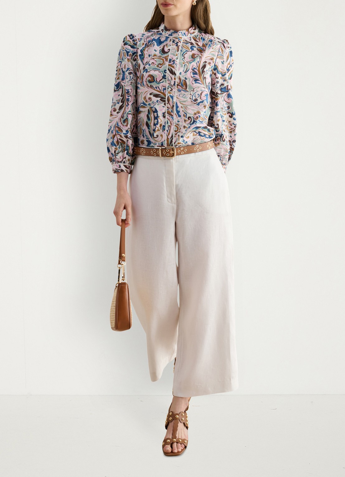 Hobbs Lillie high waist cropped loose fit pantalon van linnen - detail 4 wit