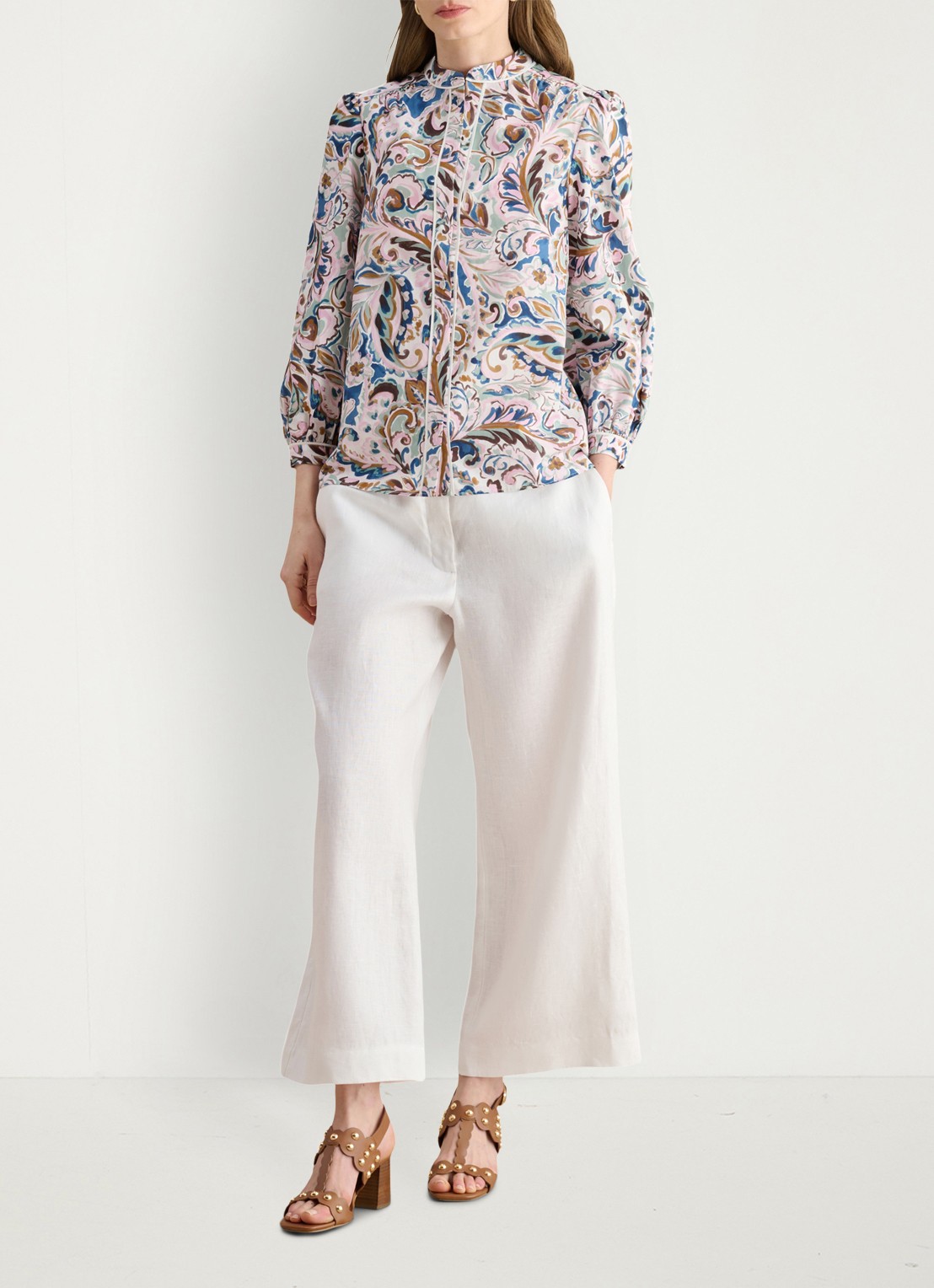 Hobbs Lillie high waist cropped loose fit pantalon van linnen - voorkant 2 wit