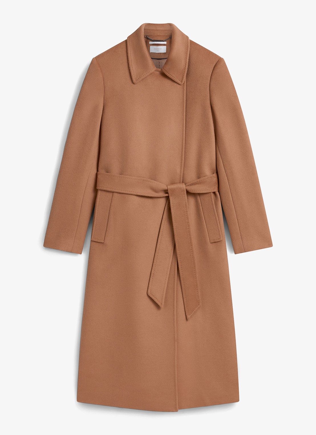 Hobbs Livia mantel van wol met strikceintuur - voorkant 5 camel