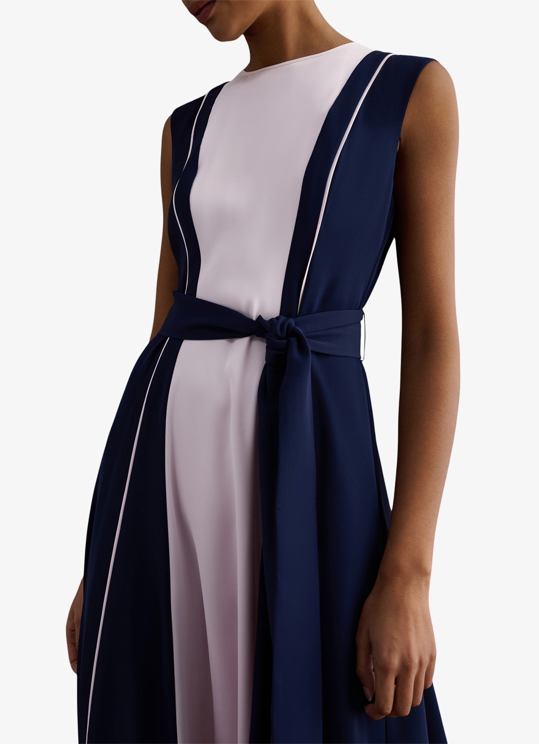 Hobbs Louise midi jurk met strikceintuur - detail 4 oudroze