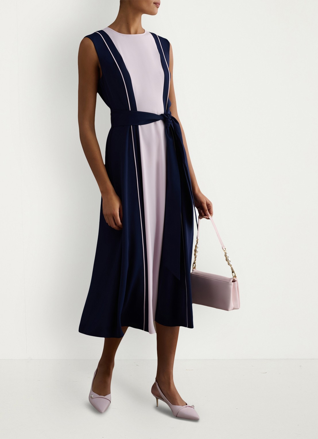 Hobbs Louise midi jurk met strikceintuur - detail 5 oudroze