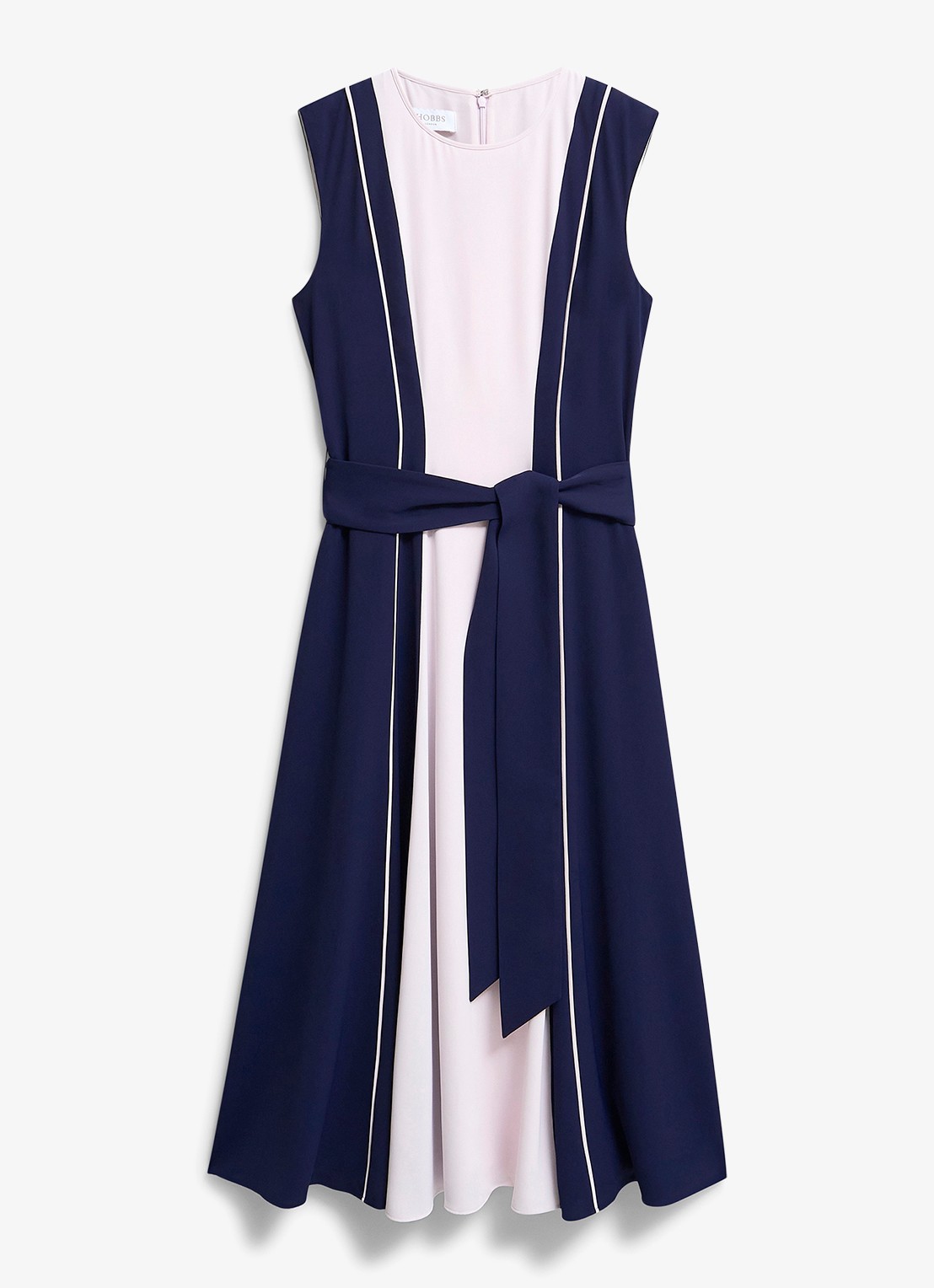 Hobbs Louise midi jurk met strikceintuur - voorkant oudroze