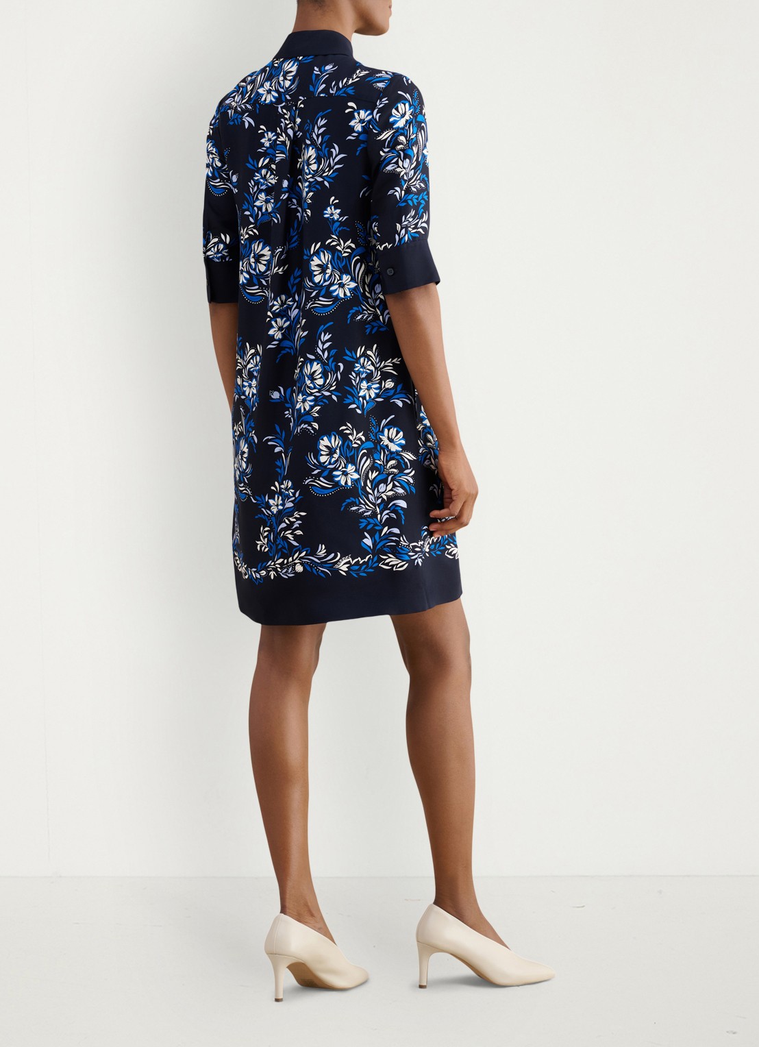 Hobbs Marciella mini tuniekjurk met bloemenprint - achterkant 4 donkerblauw