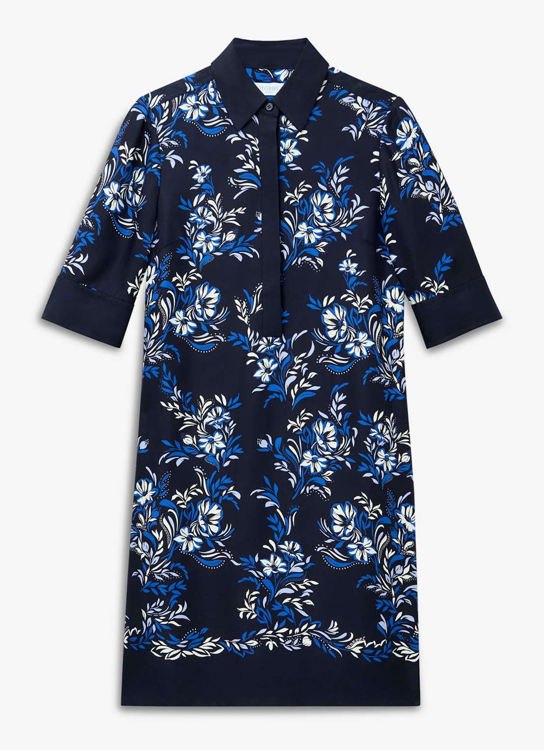 Hobbs Marciella mini tuniekjurk met bloemenprint - voorkant 5 donkerblauw