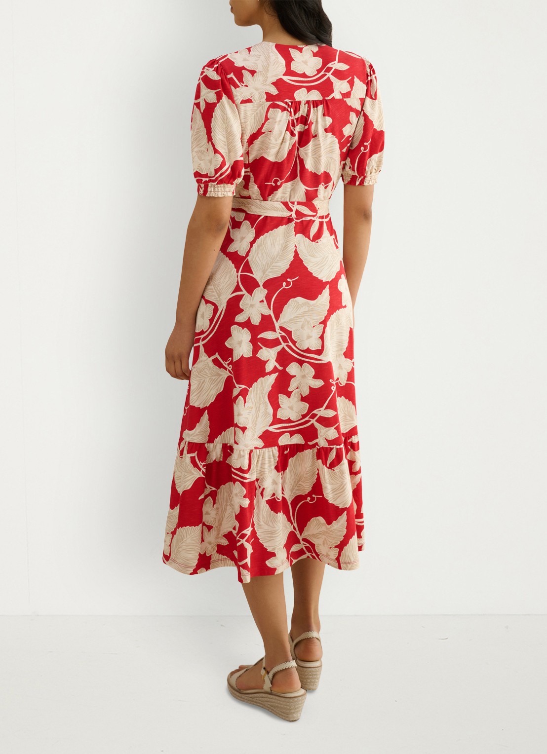 Hobbs Martha midi wikkeljurk met bloemenprint - achterkant rood