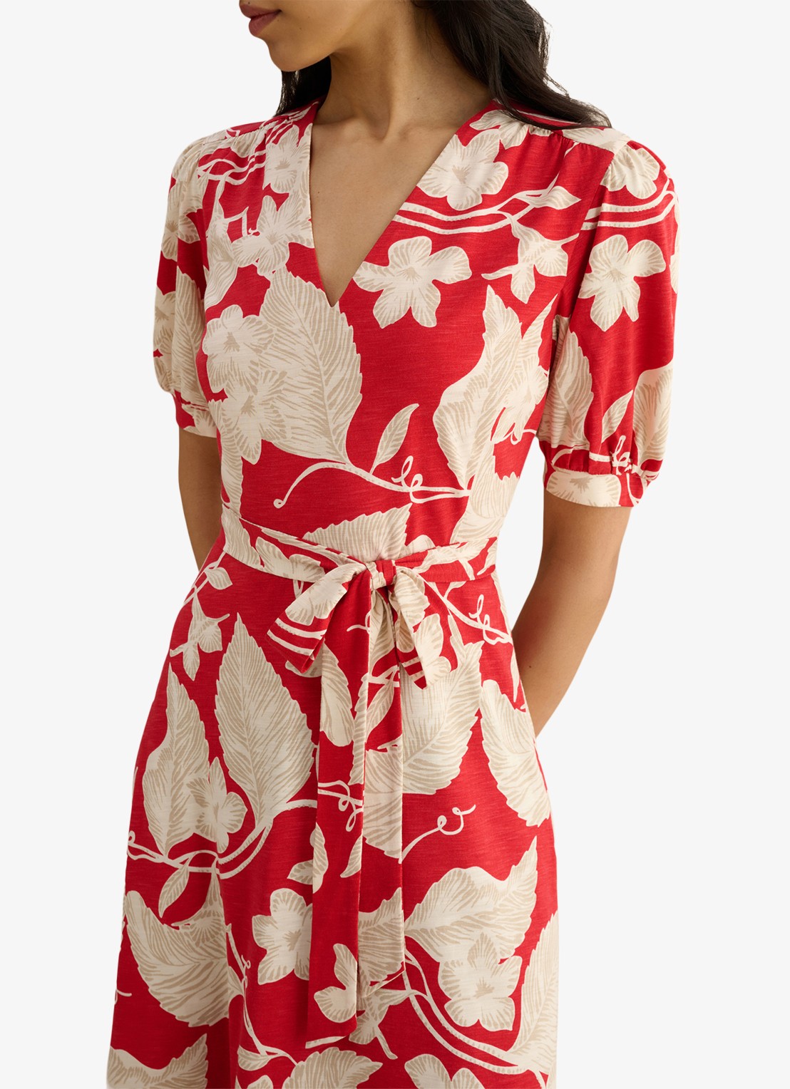 Hobbs Martha midi wikkeljurk met bloemenprint - detail 2 rood
