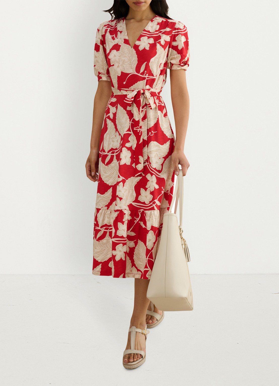 Hobbs Martha midi wikkeljurk met bloemenprint - detail 3 rood