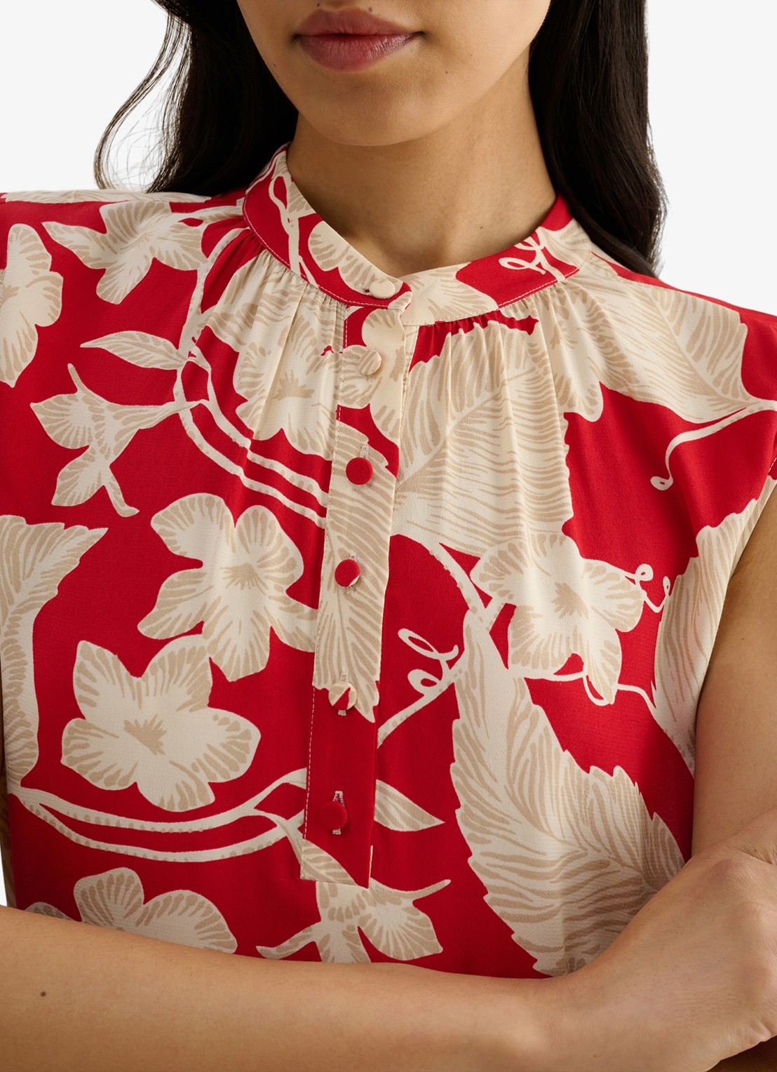 Hobbs Martha midi wikkeljurk met bloemenprint - detail 5 rood