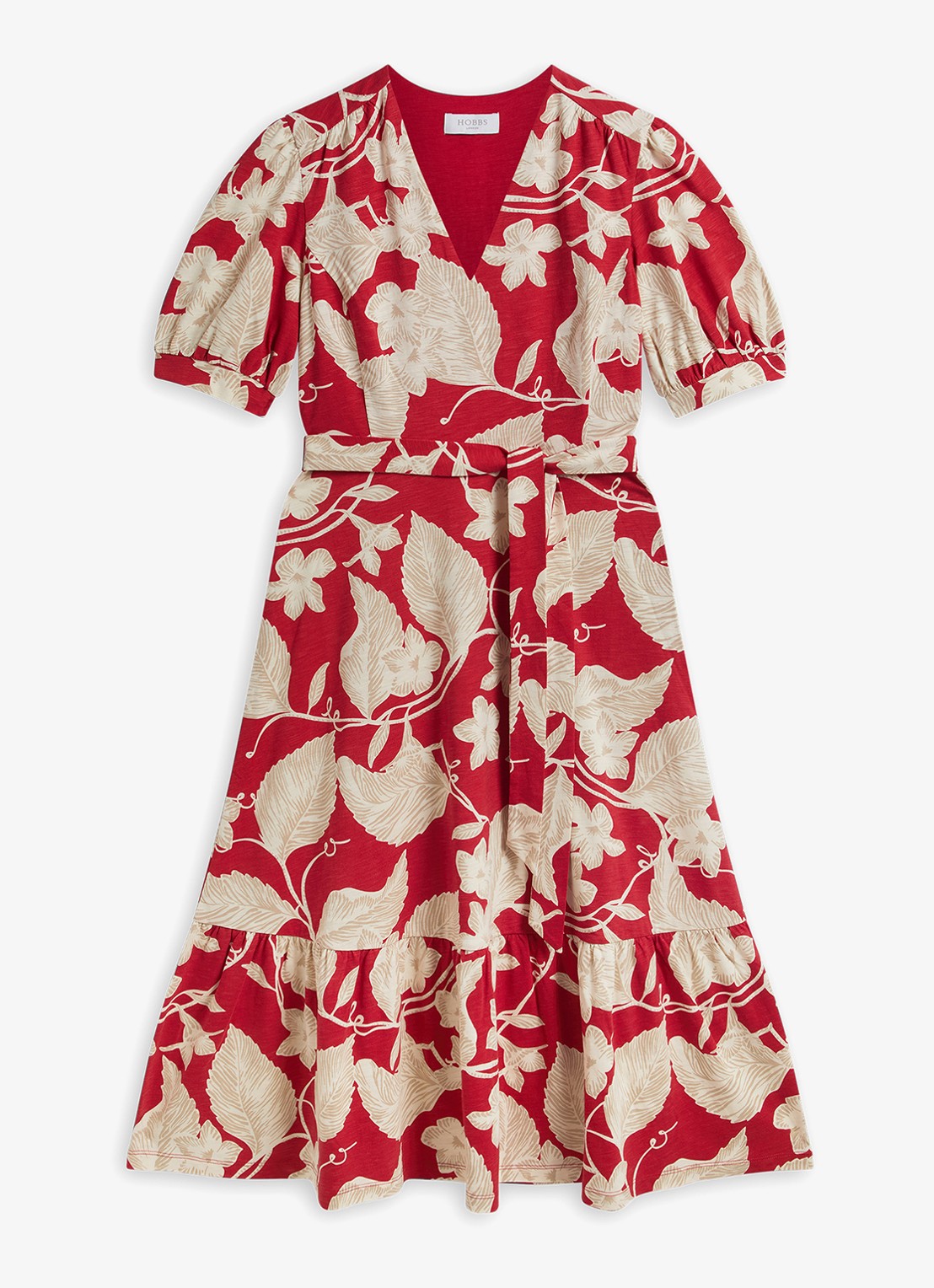 Hobbs Martha midi wikkeljurk met bloemenprint - voorkant 6 rood
