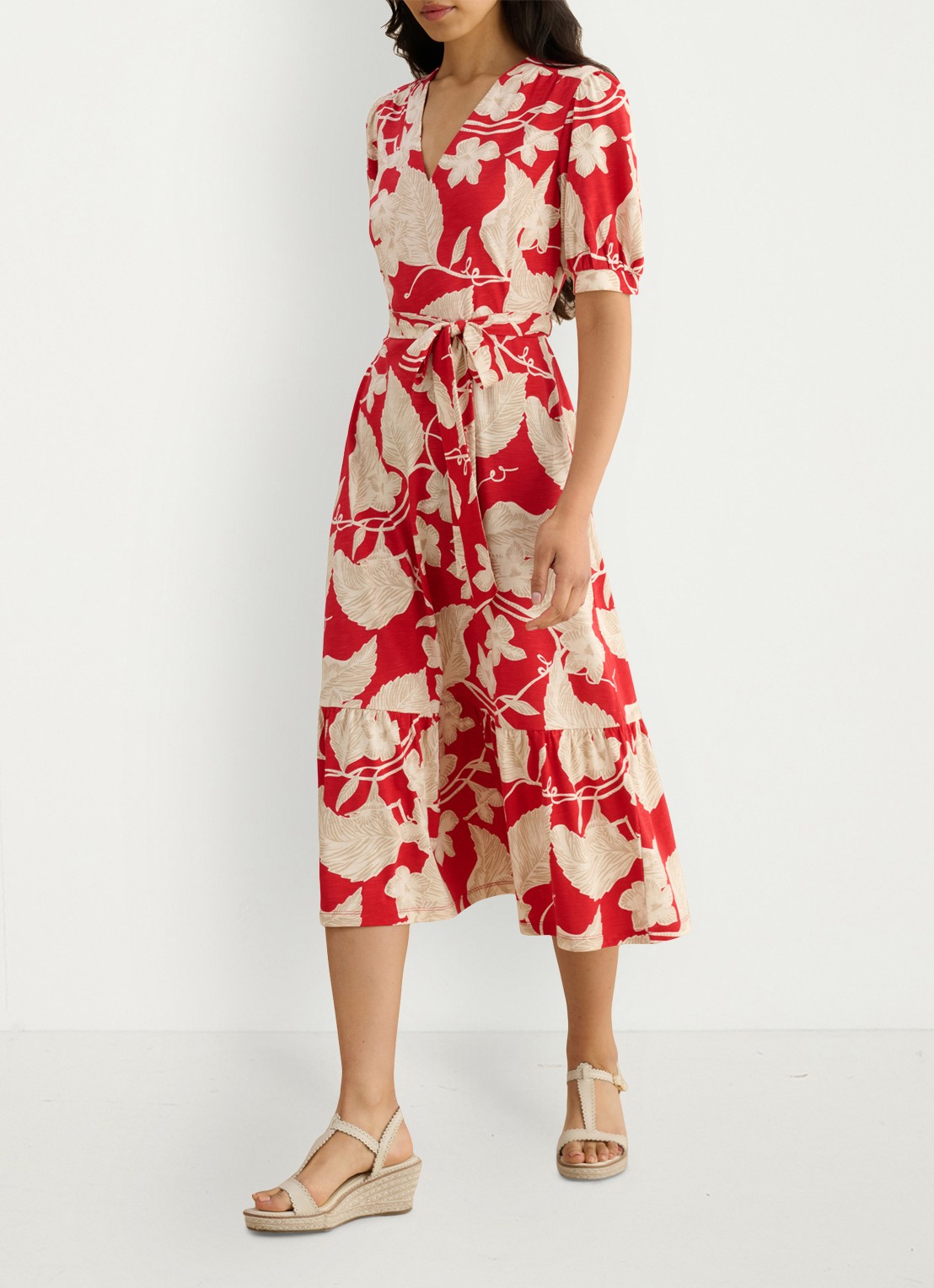Hobbs Martha midi wikkeljurk met bloemenprint - voorkant 7 rood
