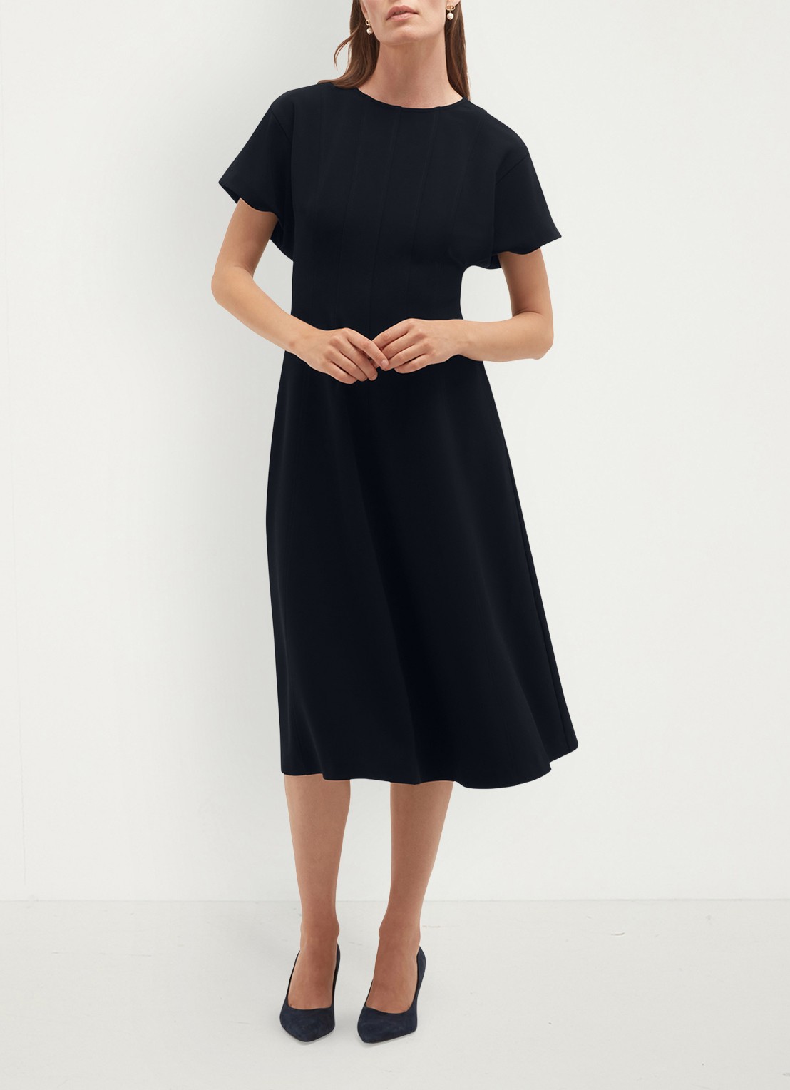 Hobbs Melina mini jurk met plooien - voorkant 2 donkerblauw